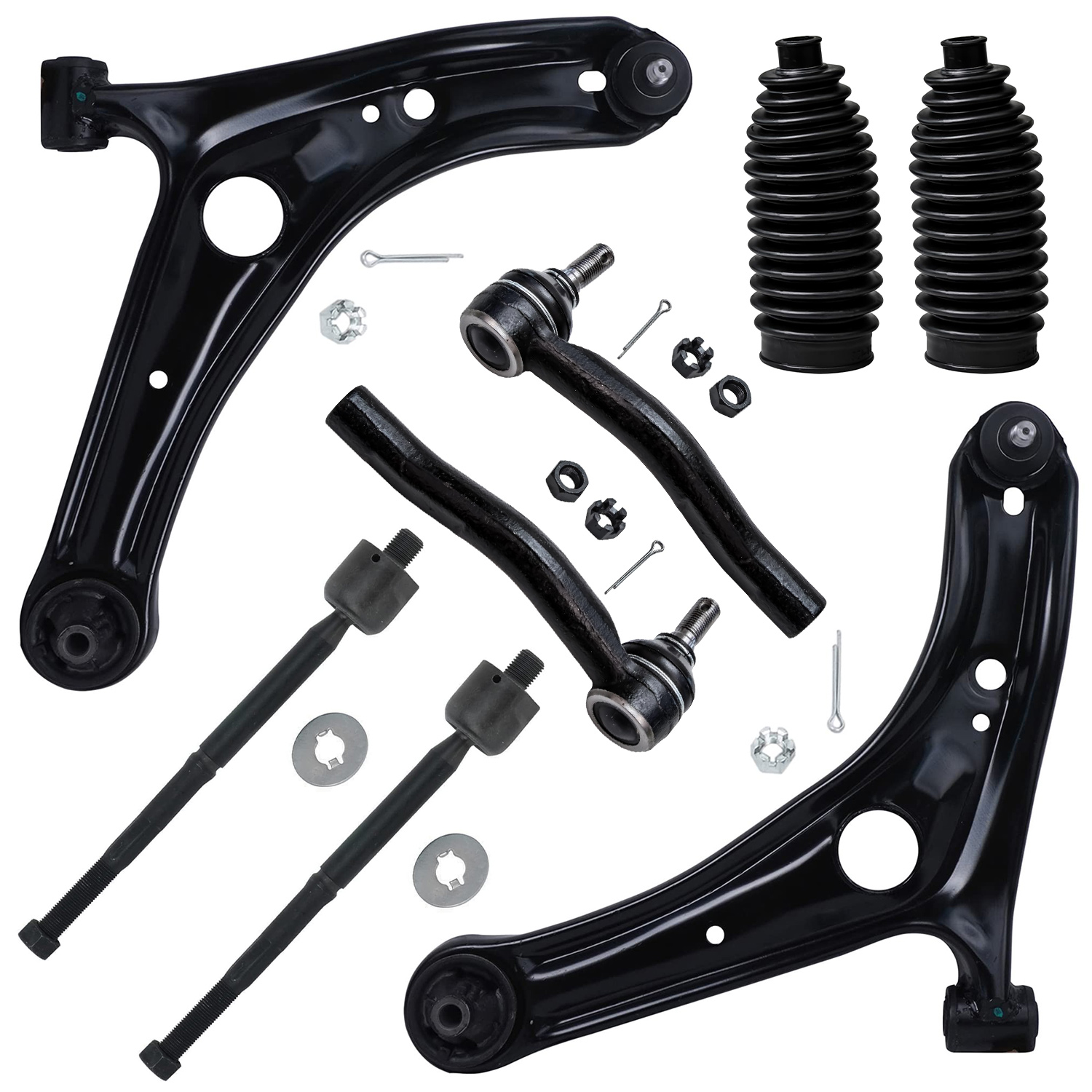 8pc Front Lower Control Arms Inner Outer Tie Rods Suspension Kit