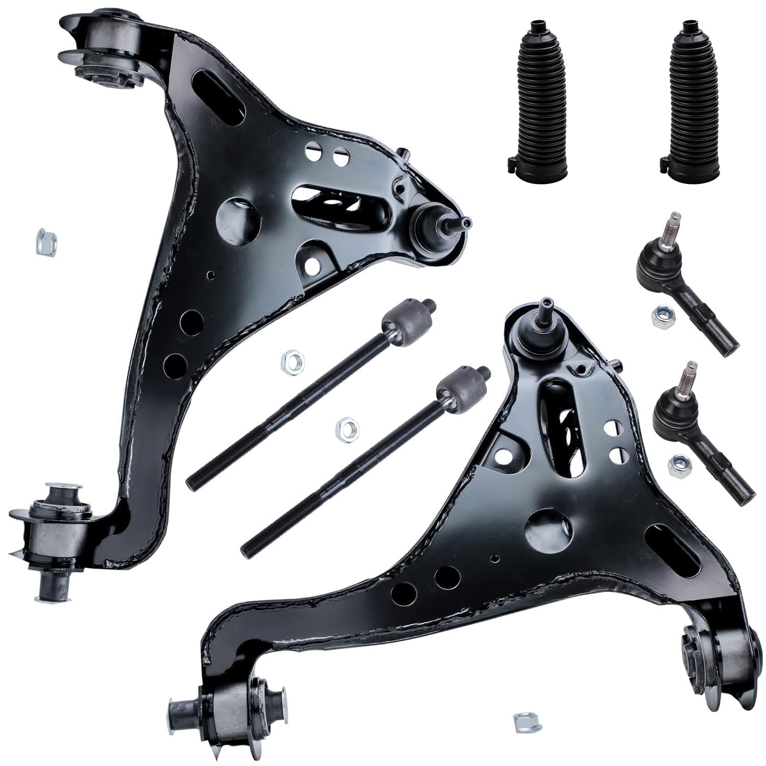 8pc Front Lower Control Arms Inner Outer Tie Rods Suspension Kit