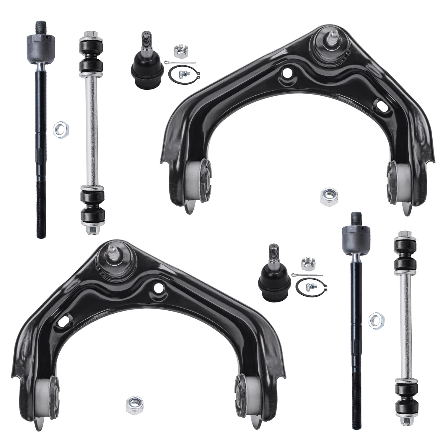 8pc Front Upper Control Arms Ball Joints Tie Rods Sway Bar Links Suspension Kit