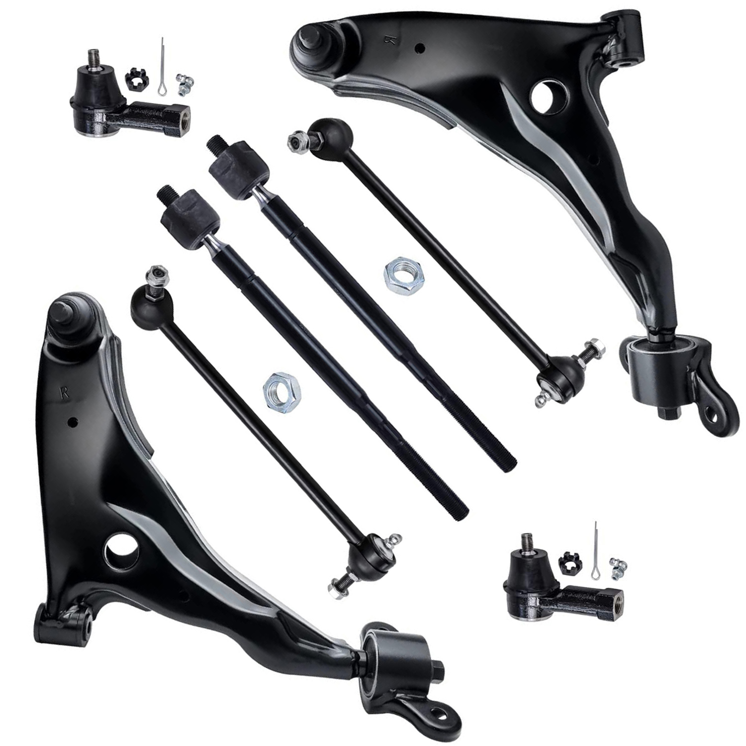 8pc Front Lower Control Arms Tie Rods Sway Bar Links Suspension Kit
