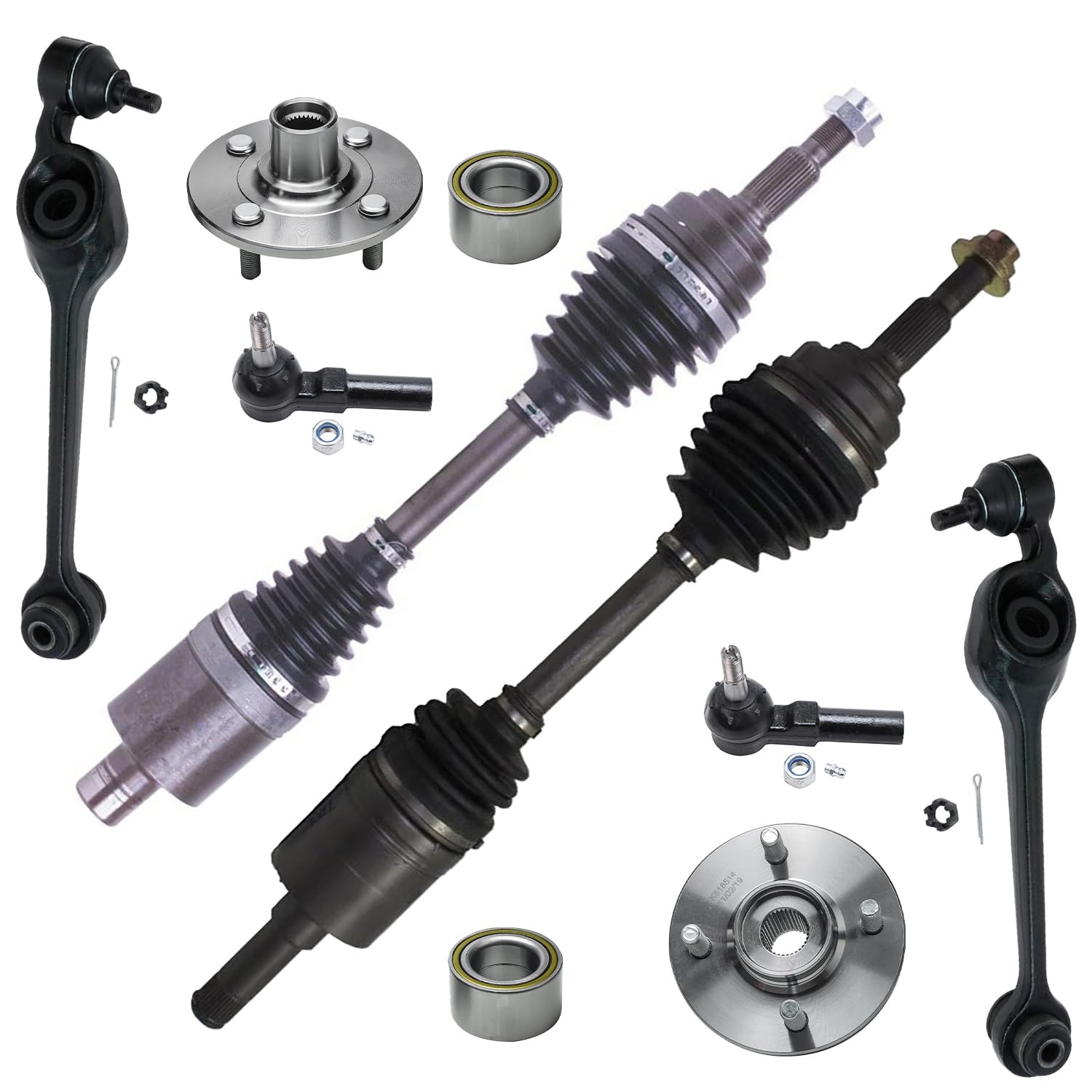 8pc Front CV Axles Lower Control Arms Wheel Hub and Bearing Suspension Kit
