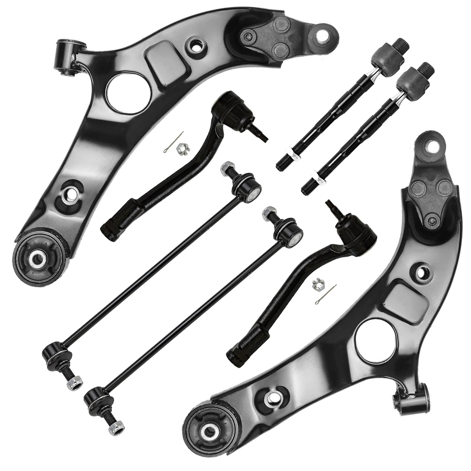 8pc Front Lower Control Arms Tie Rods Sway Bar Links Suspension Kit