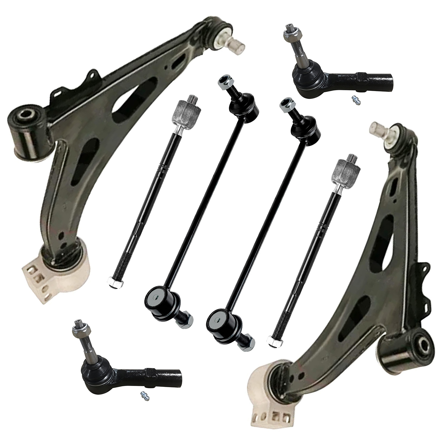 8pc Front Lower Control Arms Tie Rods Sway Bar Links Suspension Kit