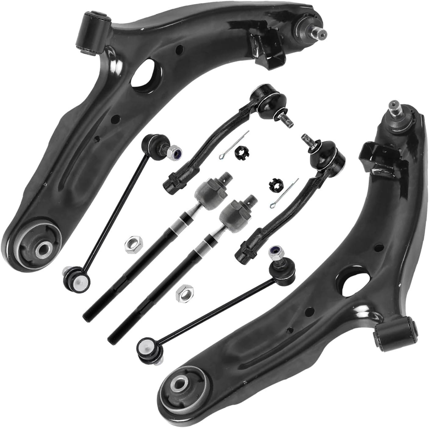 8pc Front Lower Control Arms Inner Outer Tie Rods Sway Bar Links Suspension Kit