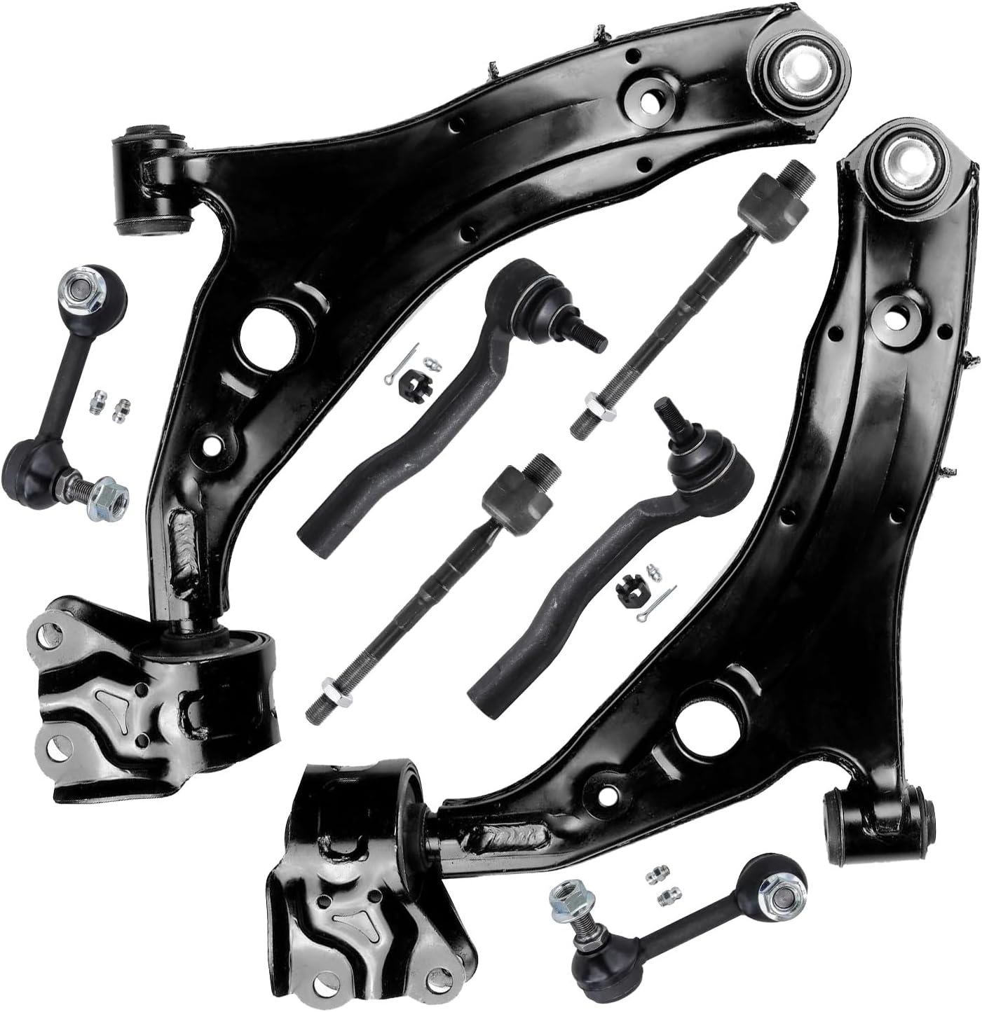 8pc Front Lower Control Arms Inner Outer Tie Rods Sway Bar Links Suspension Kit