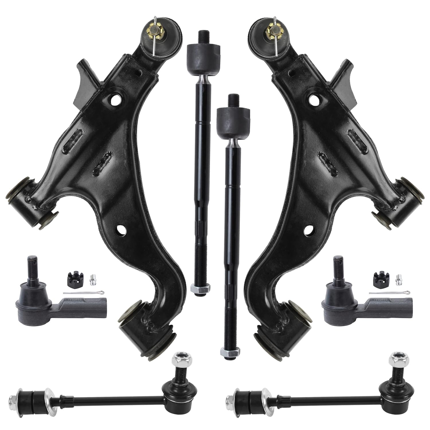 8pc Front Lower Control Arms Inner Outer Tie Rods Sway Bar Links Suspension Kit