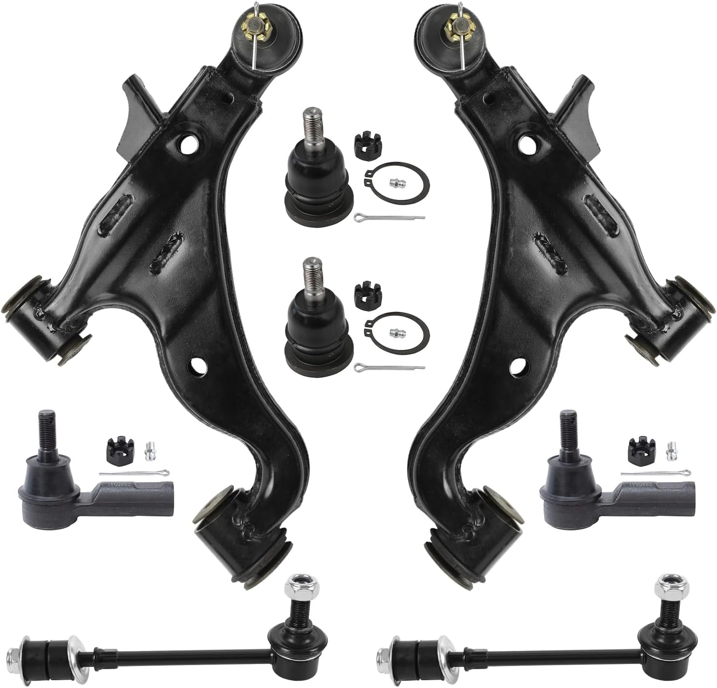 8pc Front Lower Control Arms Sway Bar Links Outer Tie Rods Suspension Kit