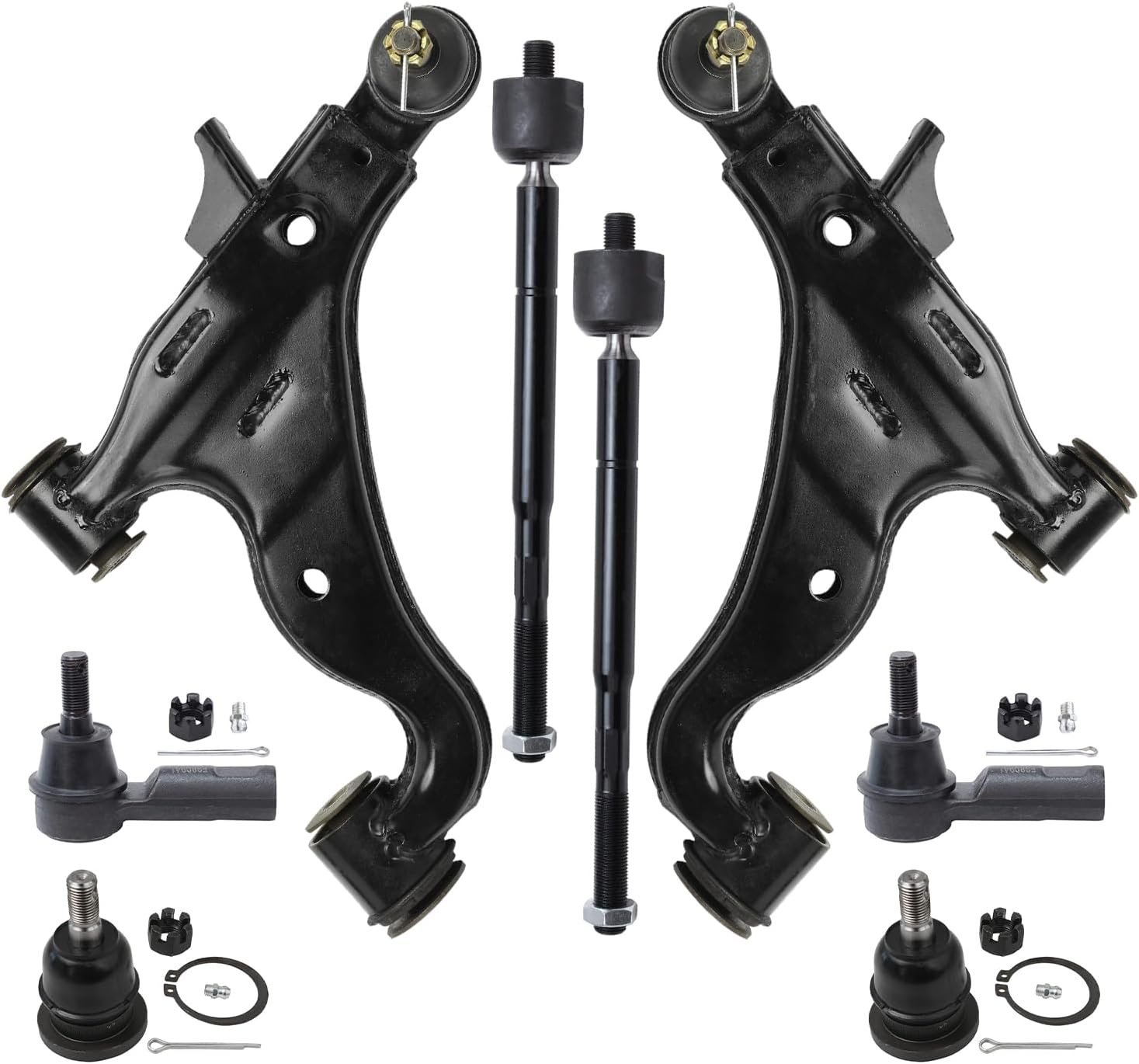 8pc Front Lower Control Arms Tie Rods Upper Ball Joints Suspension Kit