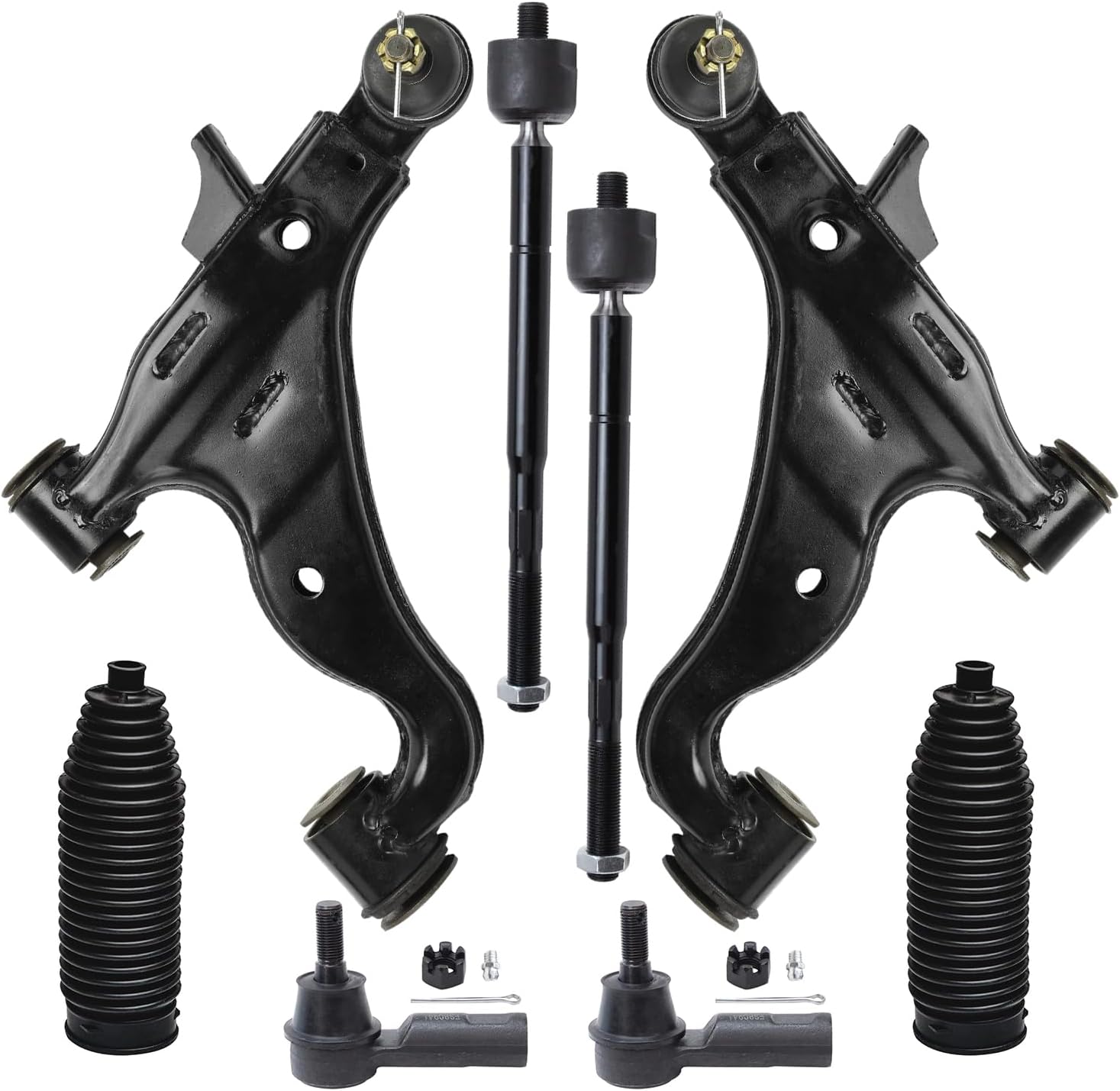 8pc Front Lower Control Arms Inner Outer Tie Rods Suspension Kit