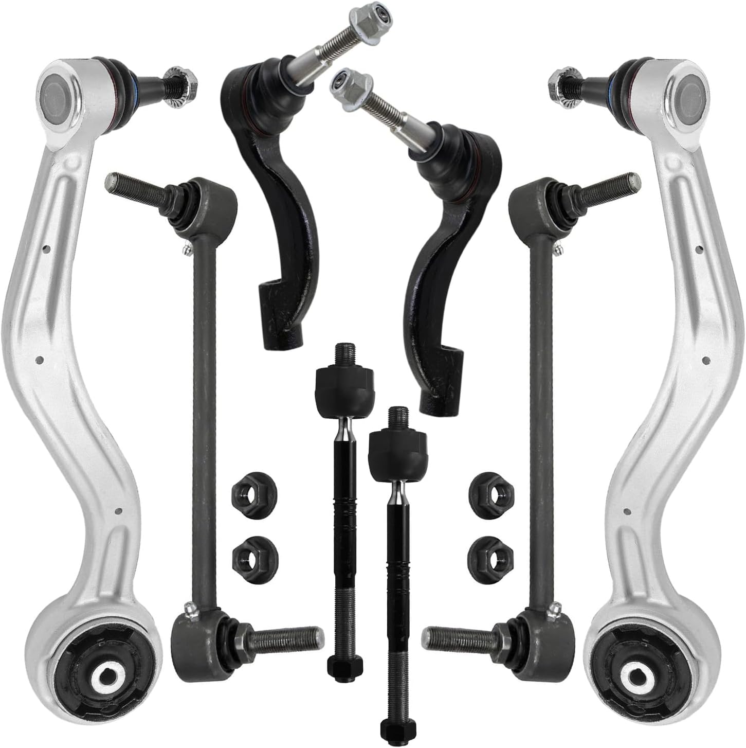8pc Front Lower Forward Control Arms Tie Rods Sway Bar Links Suspension Kit