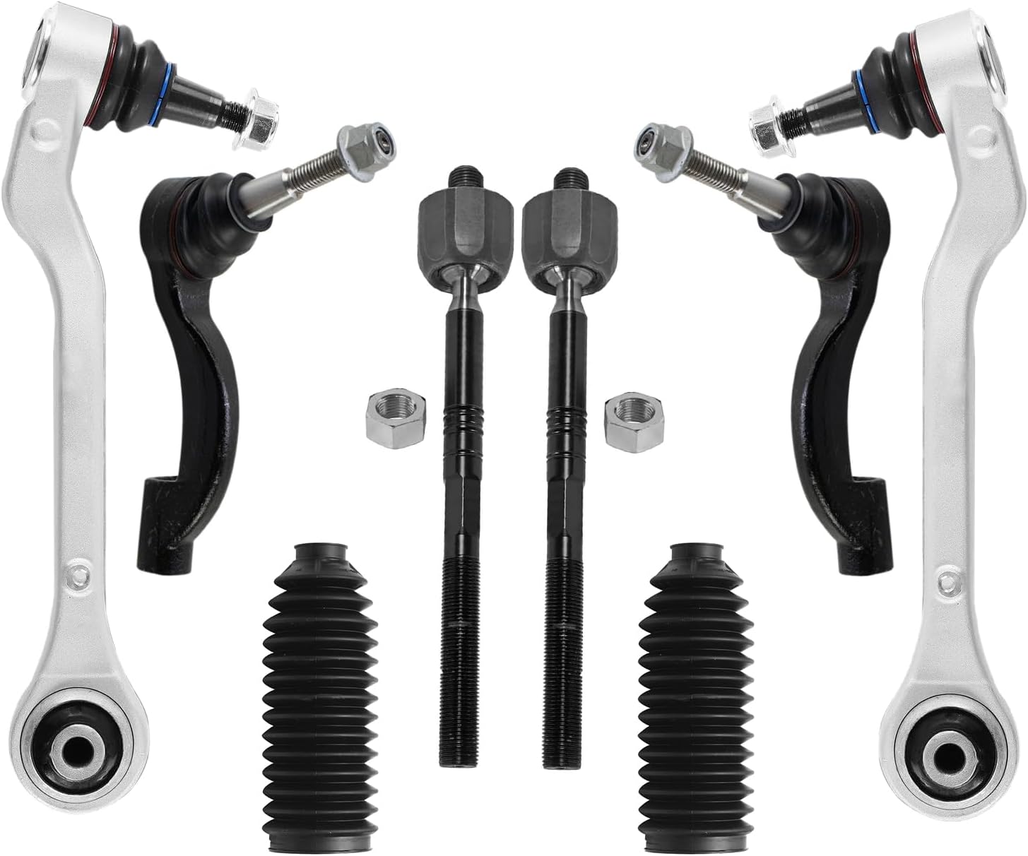 8pc Front Lower Rearward Control Arms Inner Outer Tie Rods Suspension Kit
