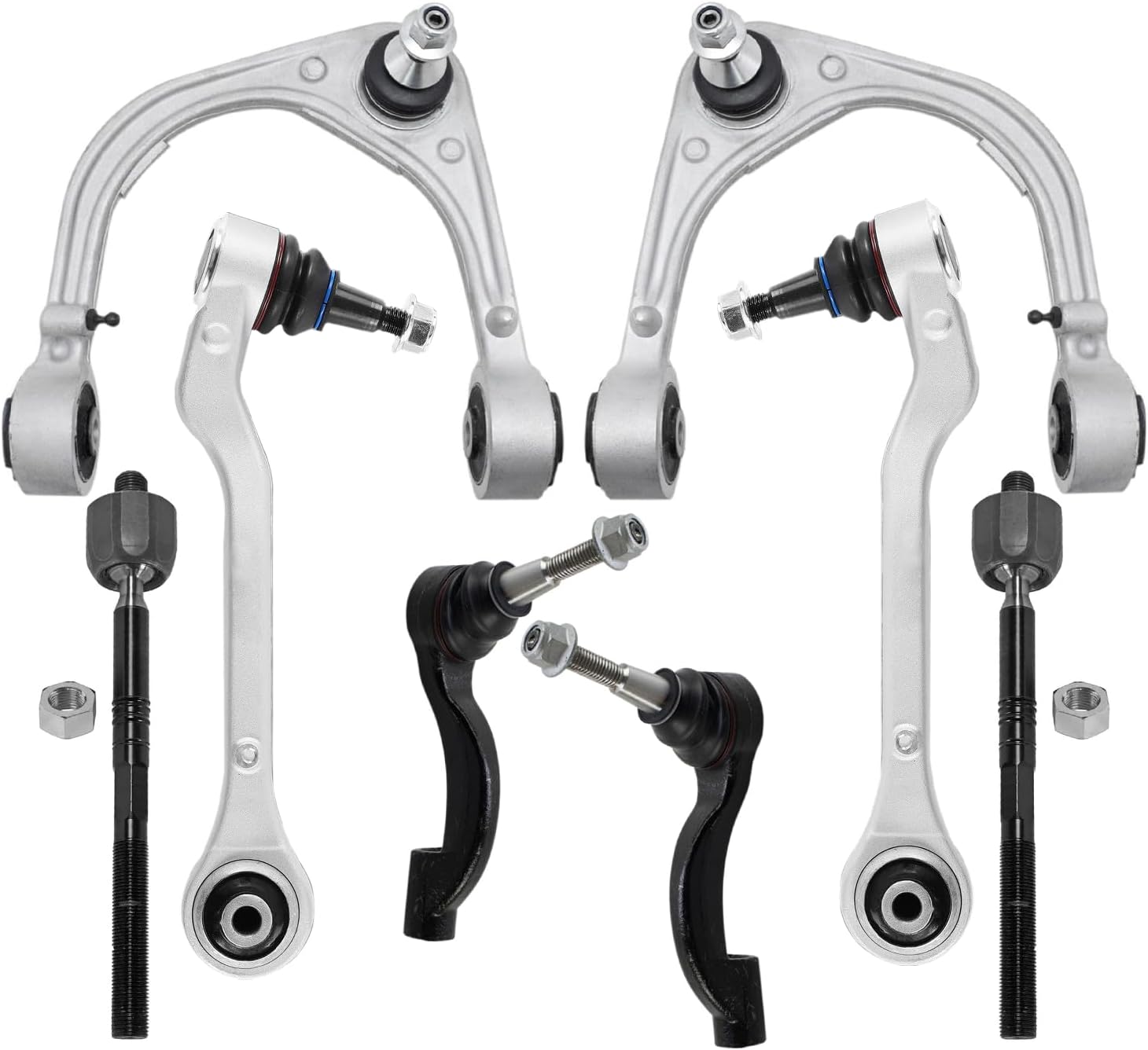 8pc Front Upper Lower Rearward Control Arms Tie Rods Suspension Kit