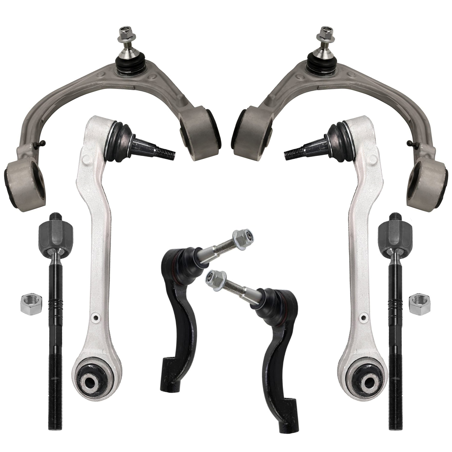 8pc Front Upper Lower Rearward Control Arms Tie Rods Suspension Kit