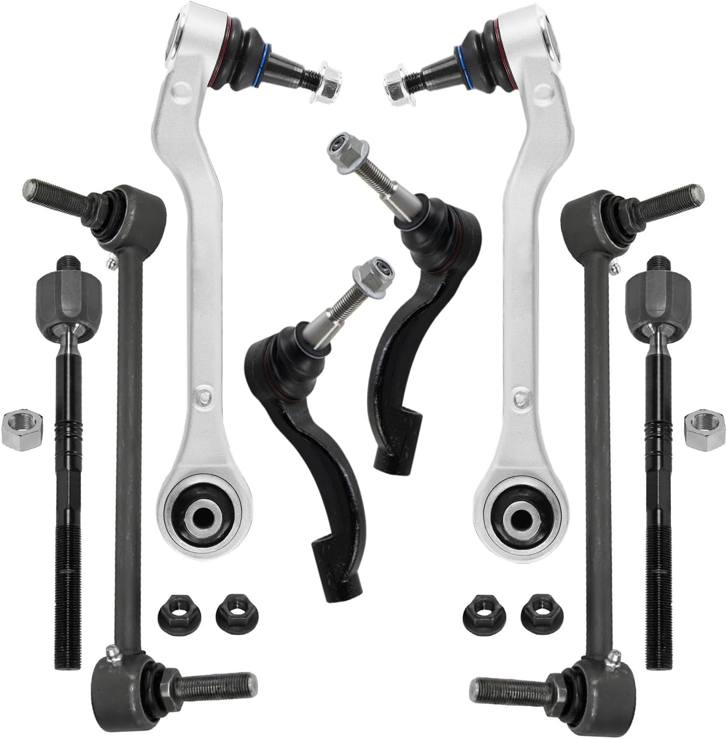 8pc Front Lower Rearward Control Arms Sway Bar Links Tie Rods Suspension Kit