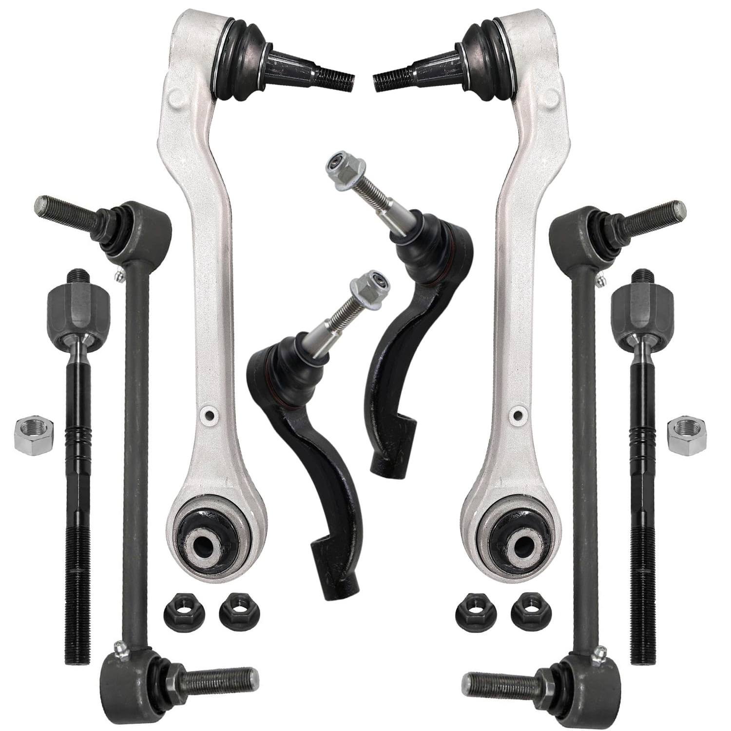 8pc Front Lower Rearward Control Arms Sway Bar Links Tie Rods Suspension Kit