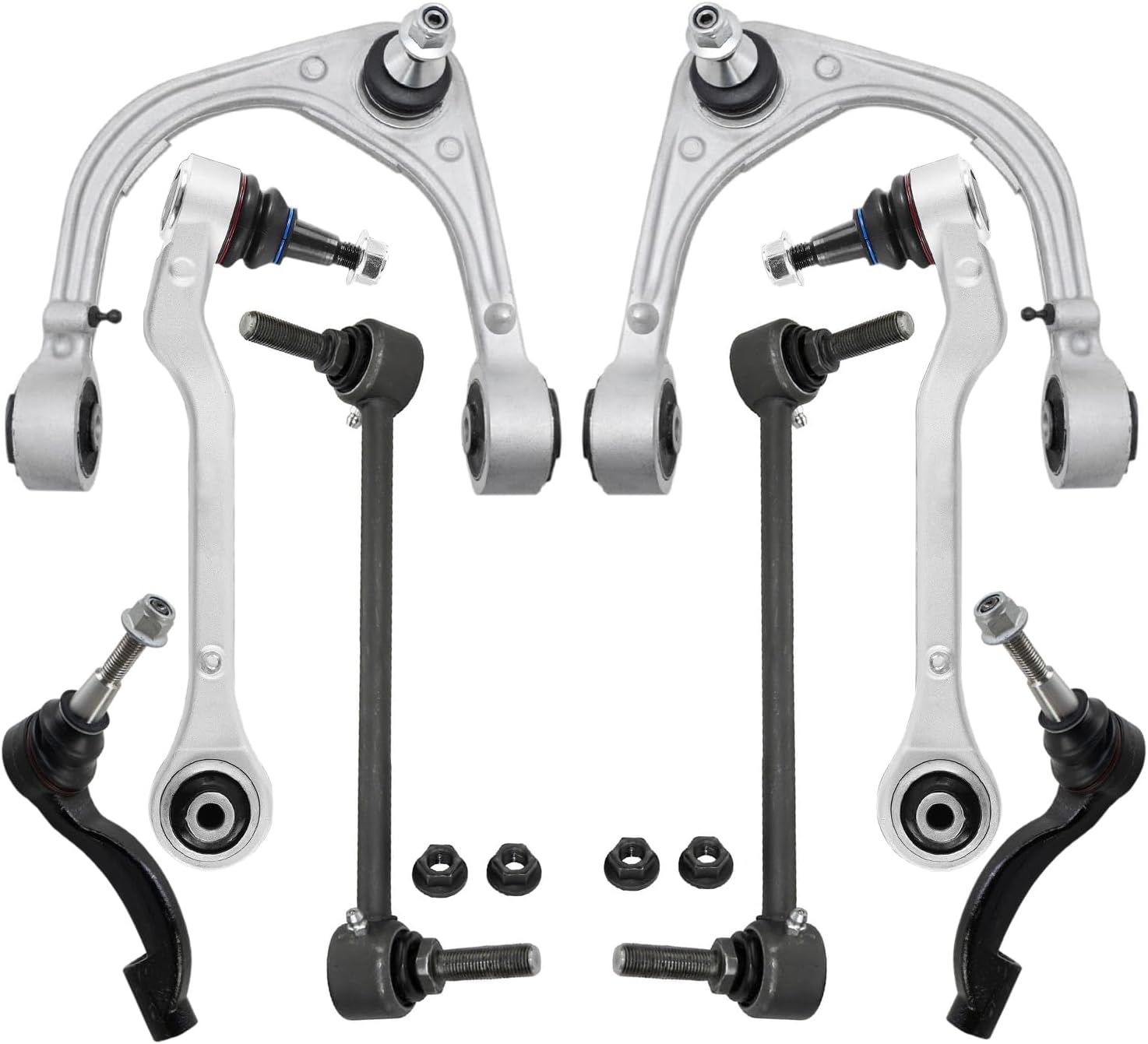 8pc Front Upper Lower Rearward Control Arms Outer Tie Rods Suspension Kit