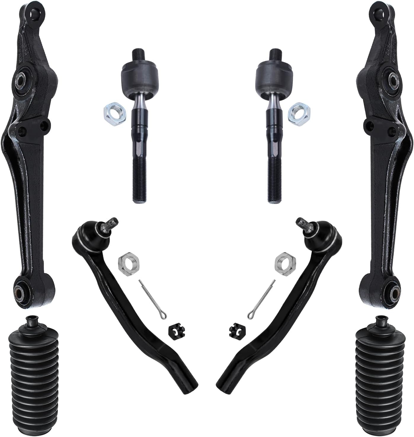 8pc Front Lower Control Arms Inner Outer Tie Rods Suspension Kit