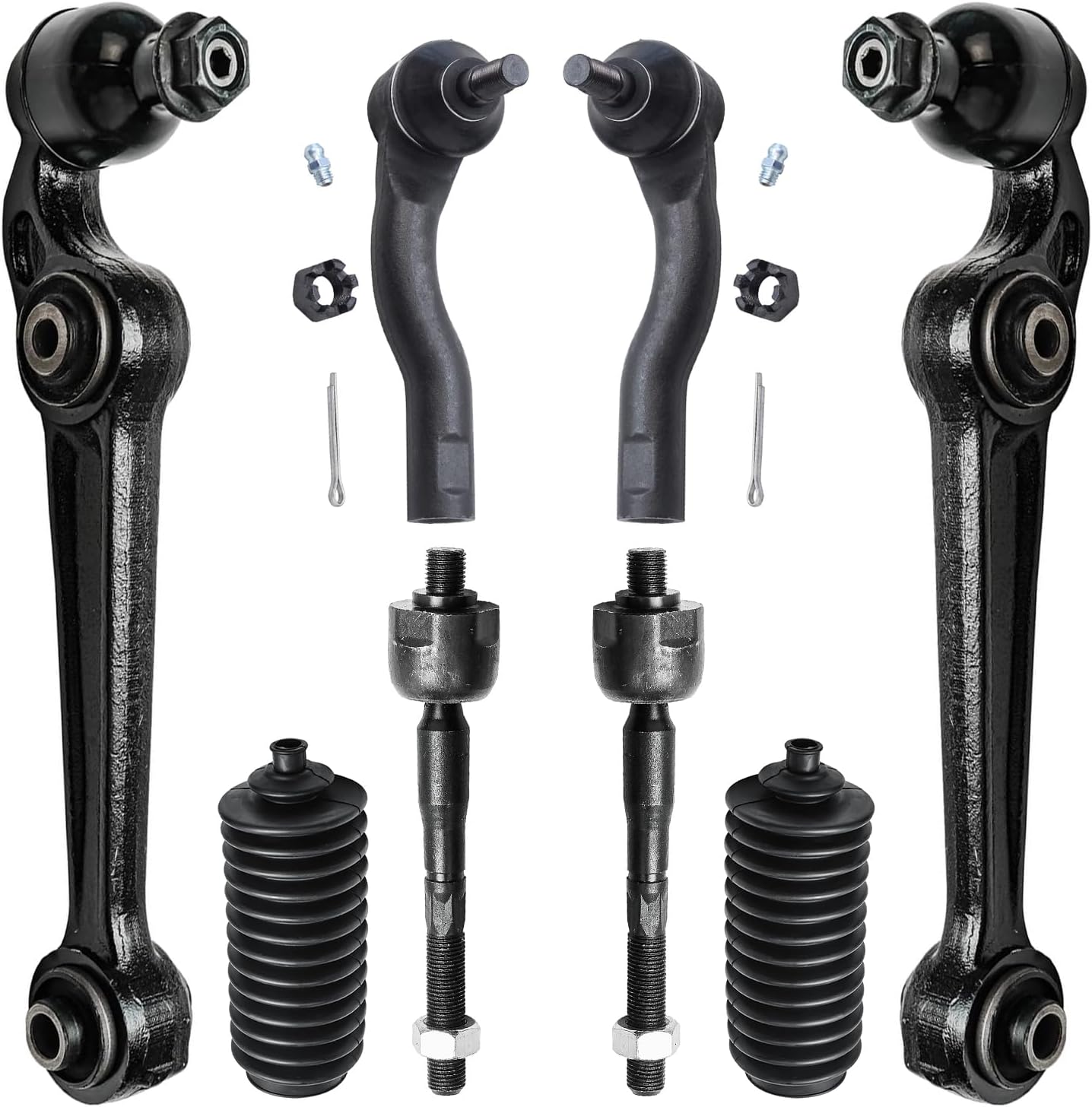 8pc Front Lower Forward Control Arms Inner Outer Tie Rods Suspension Kit