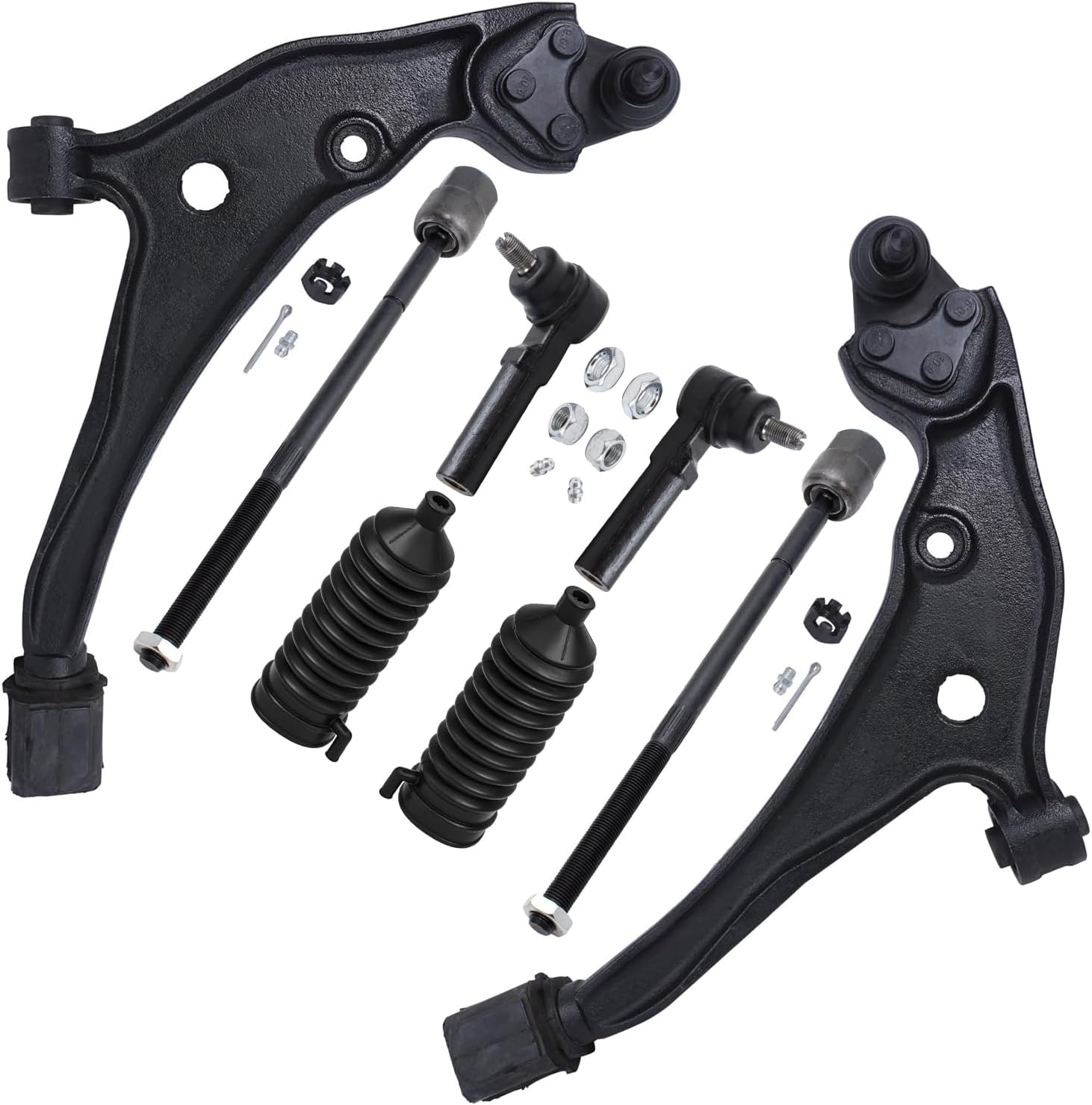 8pc Front Lower Control Arms Inner Outer Tie Rods Suspension Kit
