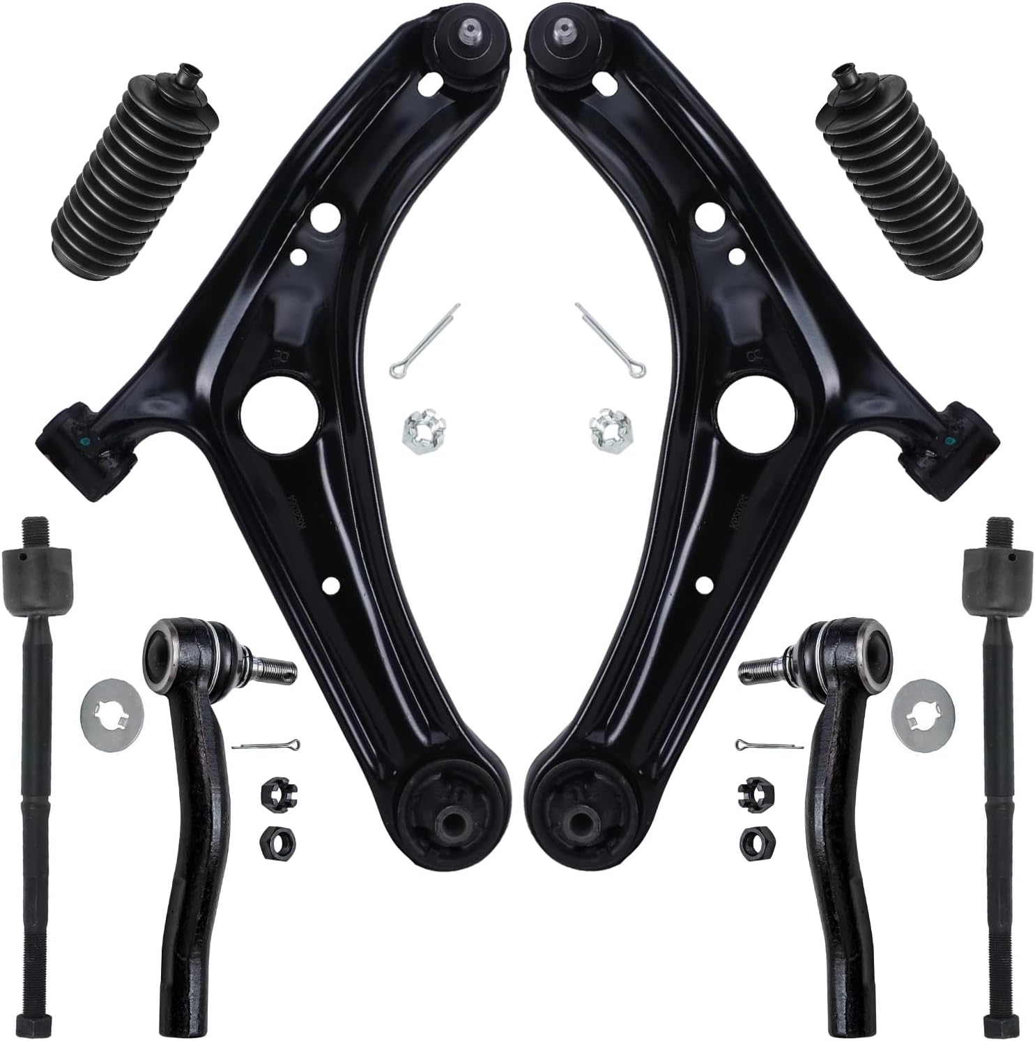 8pc Front Lower Control Arms Inner Outer Tie Rods Suspension Kit