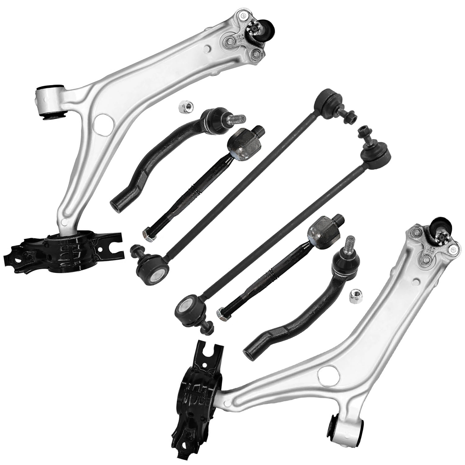 8pc Front Lower Control Arms Sway Bar Links Tie Rods Suspension Kit