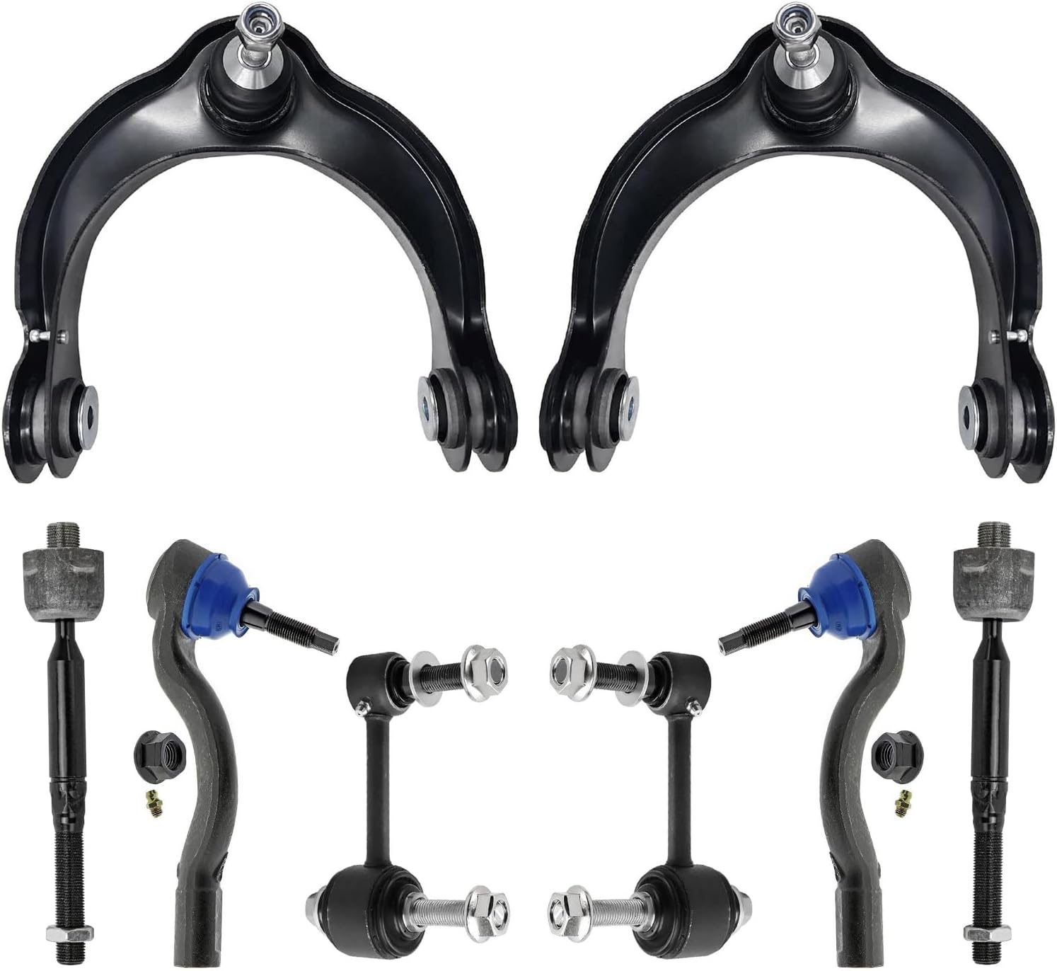 8pc Front Upper Control Arms Inner Outer Tie Rods Sway Bar Links Suspension Kit