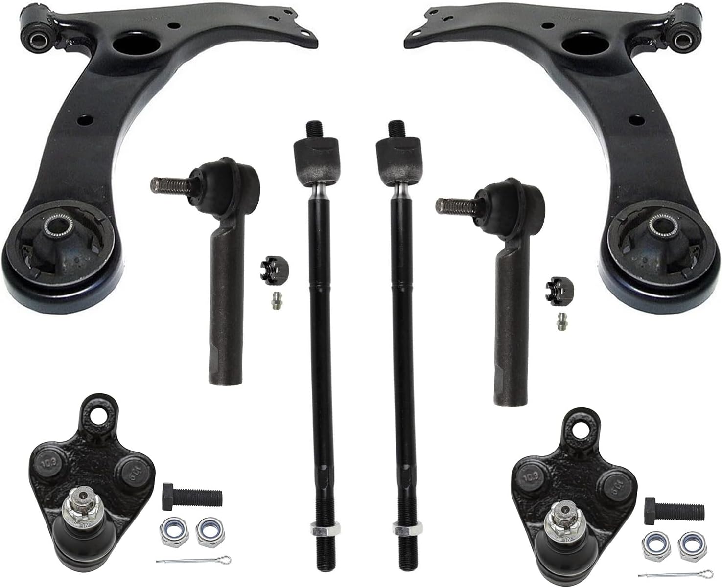 8pc Front Lower Control Arms Ball Joints Inner Outer Tie Rods Suspension Kit