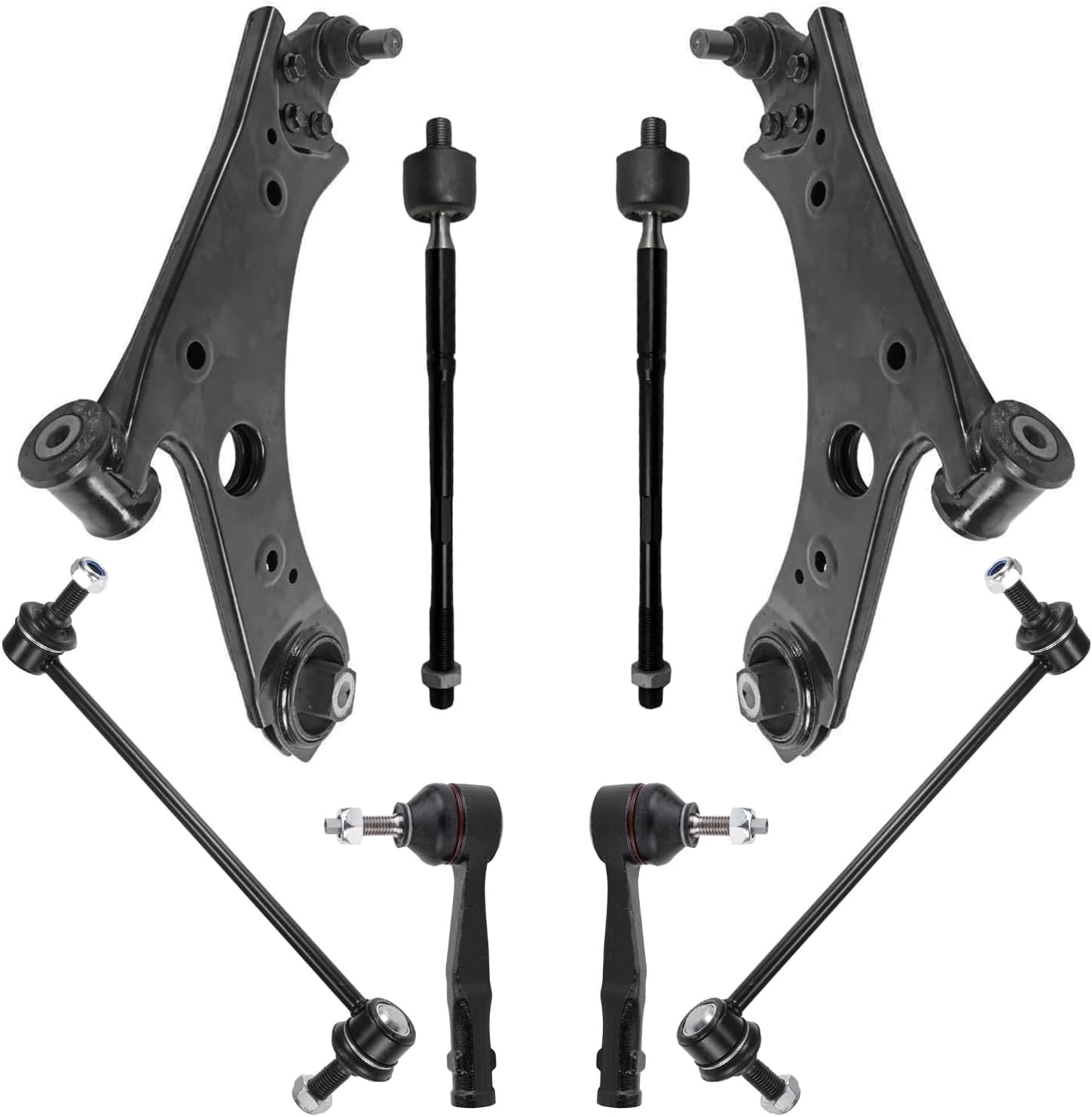 8pc Front Lower Control Arms Inner Outer Tie Rods Sway Bar Links Suspension Kit