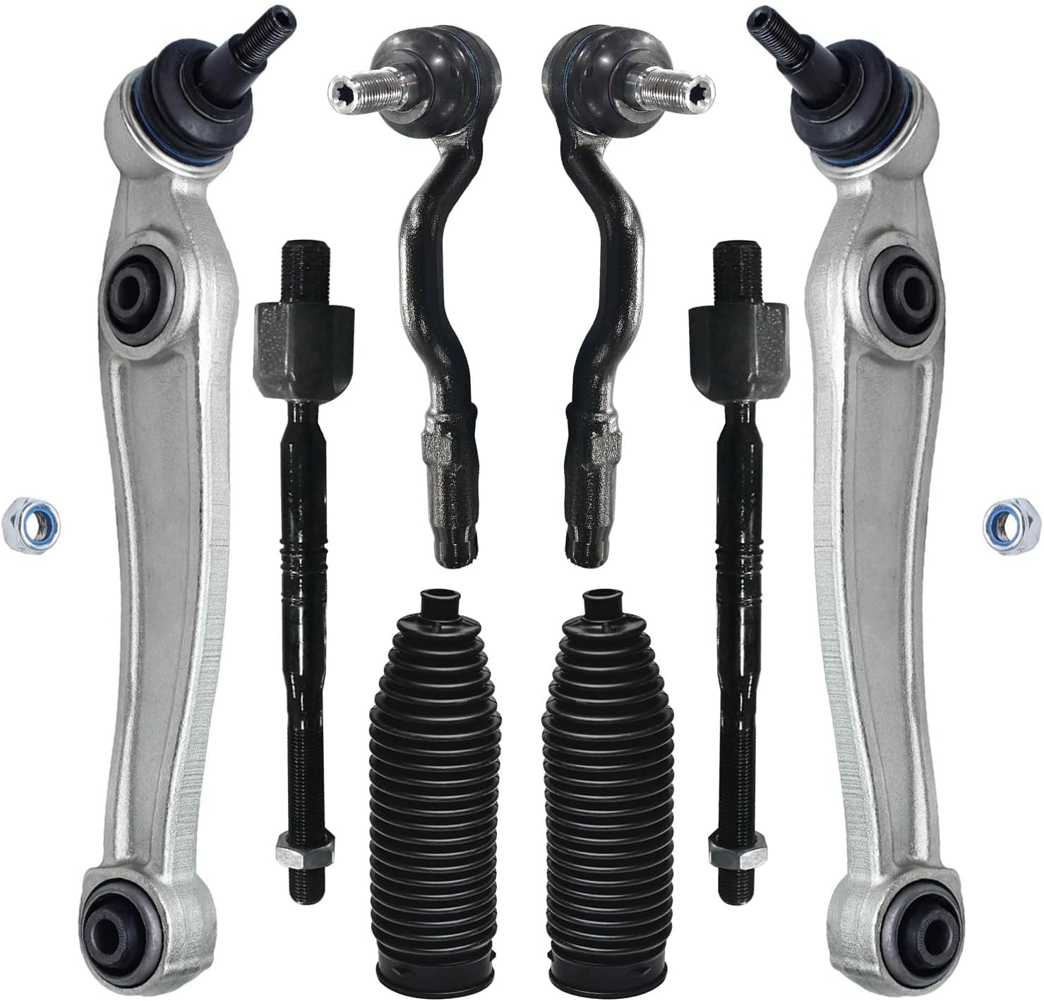 8pc Front Lower Rearward Control Arms Inner Outer Tie Rods Suspension Kit