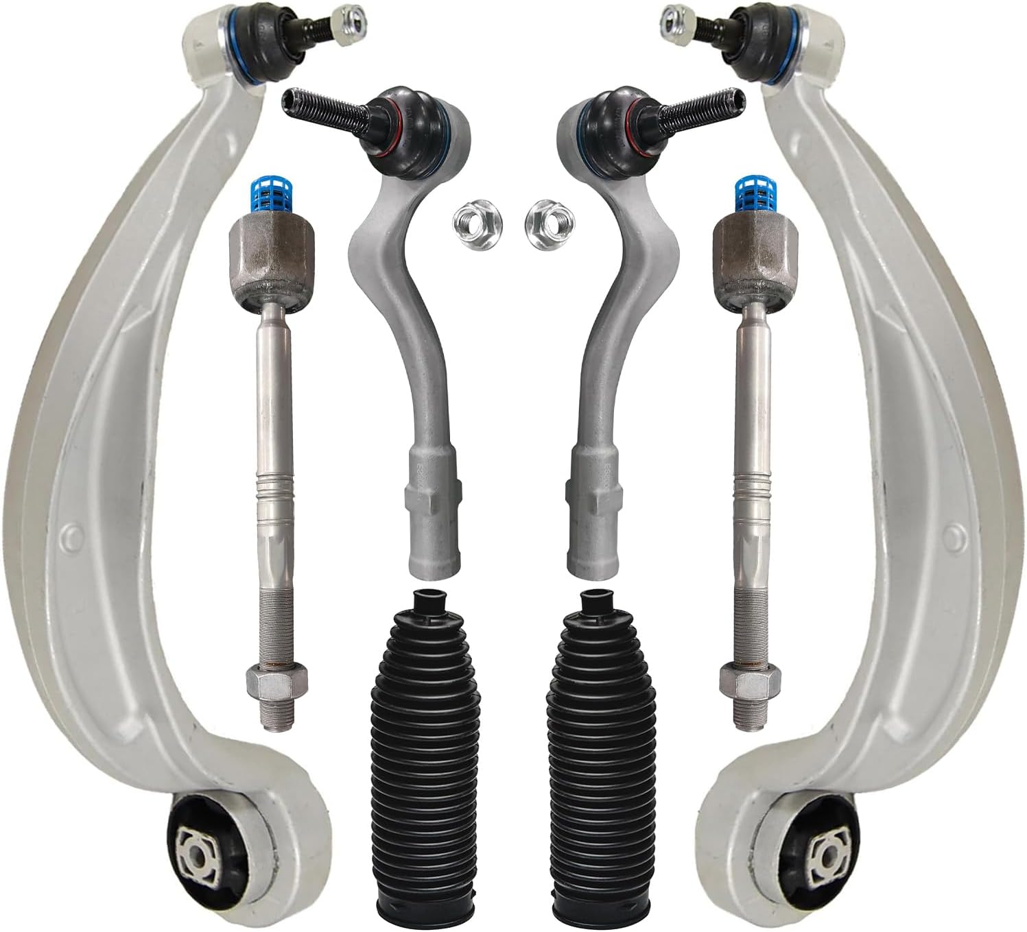 8pc Front Lower Rearward Control Arms Inner Outer Tie Rods Suspension Kit
