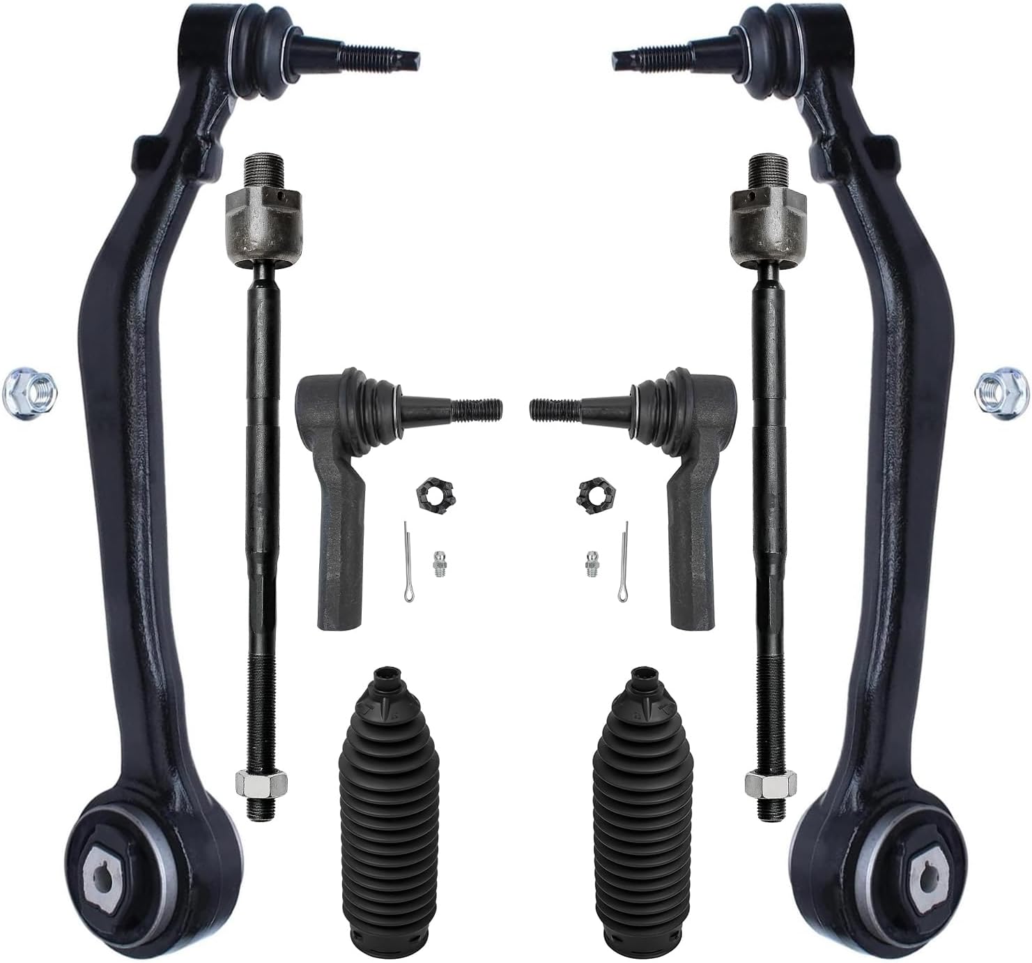 8pc Front Lower Forward Control Arms Inner Outer Tie Rods Suspension Kit