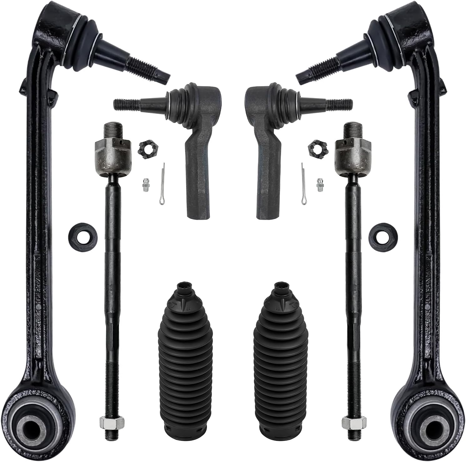 8pc Front Lower Rearward Control Arms Inner Outer Tie Rods Suspension Kit
