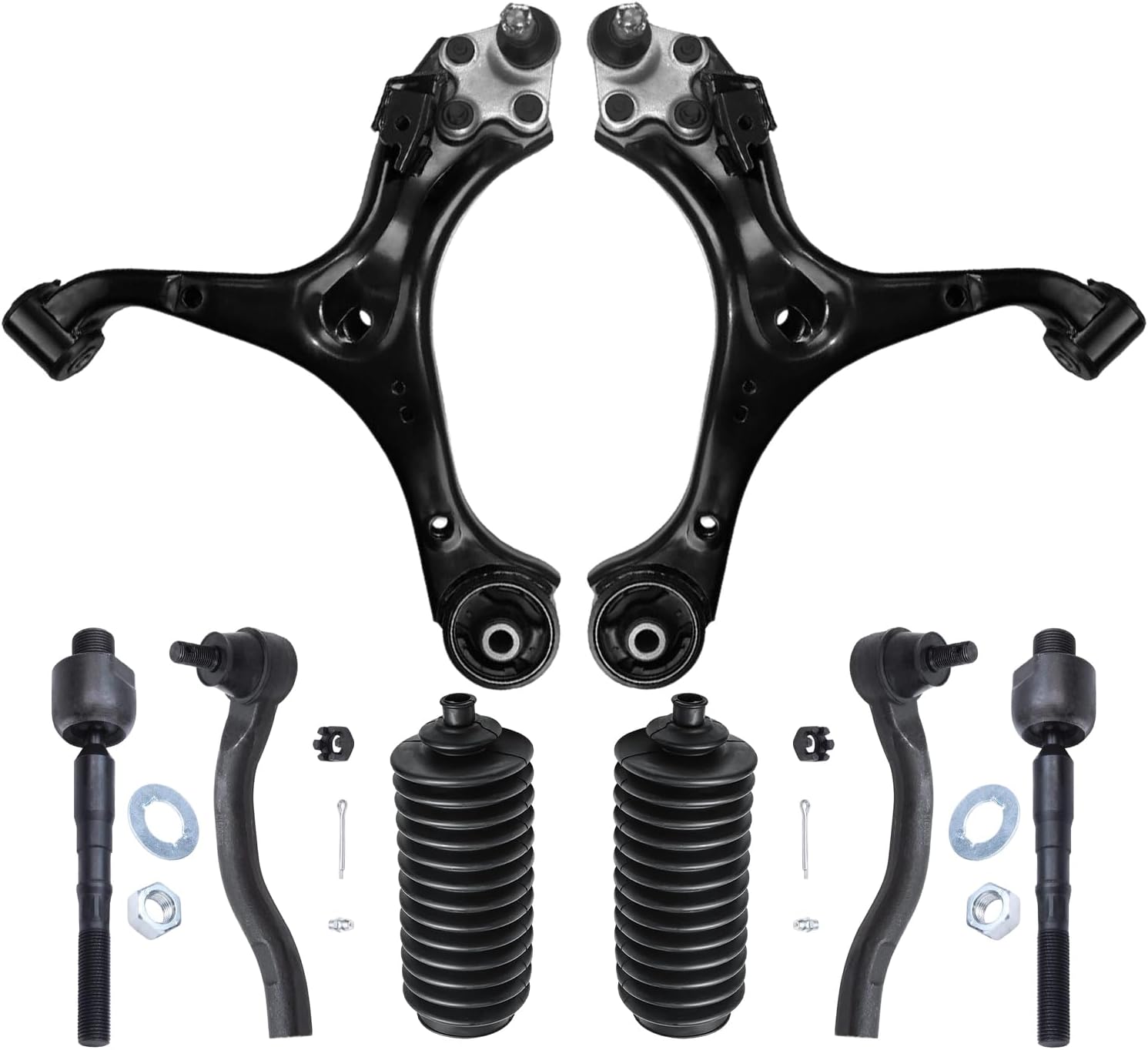 8pc Front Lower Control Arms Inner Outer Tie Rods Suspension Kit