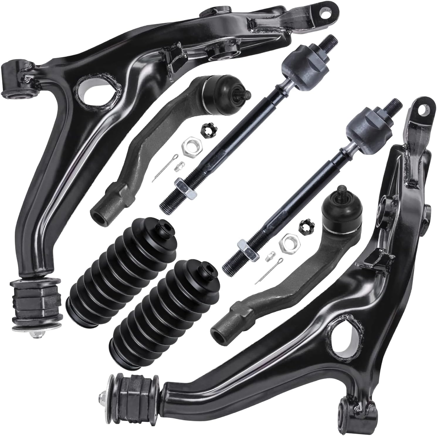 8pc Front Lower Control Arms Inner Outer Tie Rods Suspension Kit