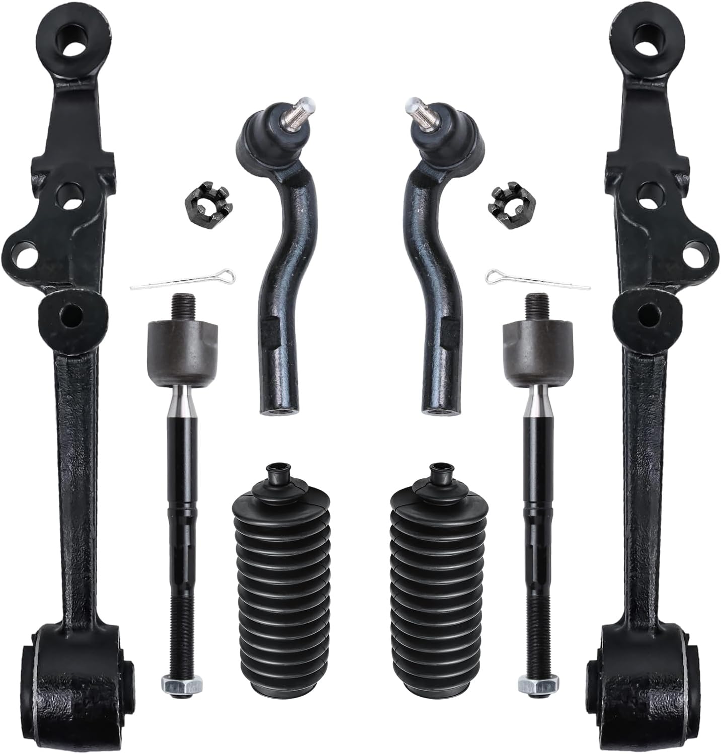 8pc Front Lower Forward Control Arms Inner Outer Tie Rods Suspension Kit
