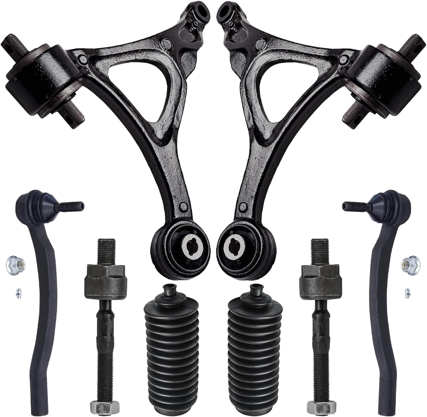 8pc Front Lower Control Arms Inner Outer Tie Rods Suspension Kit