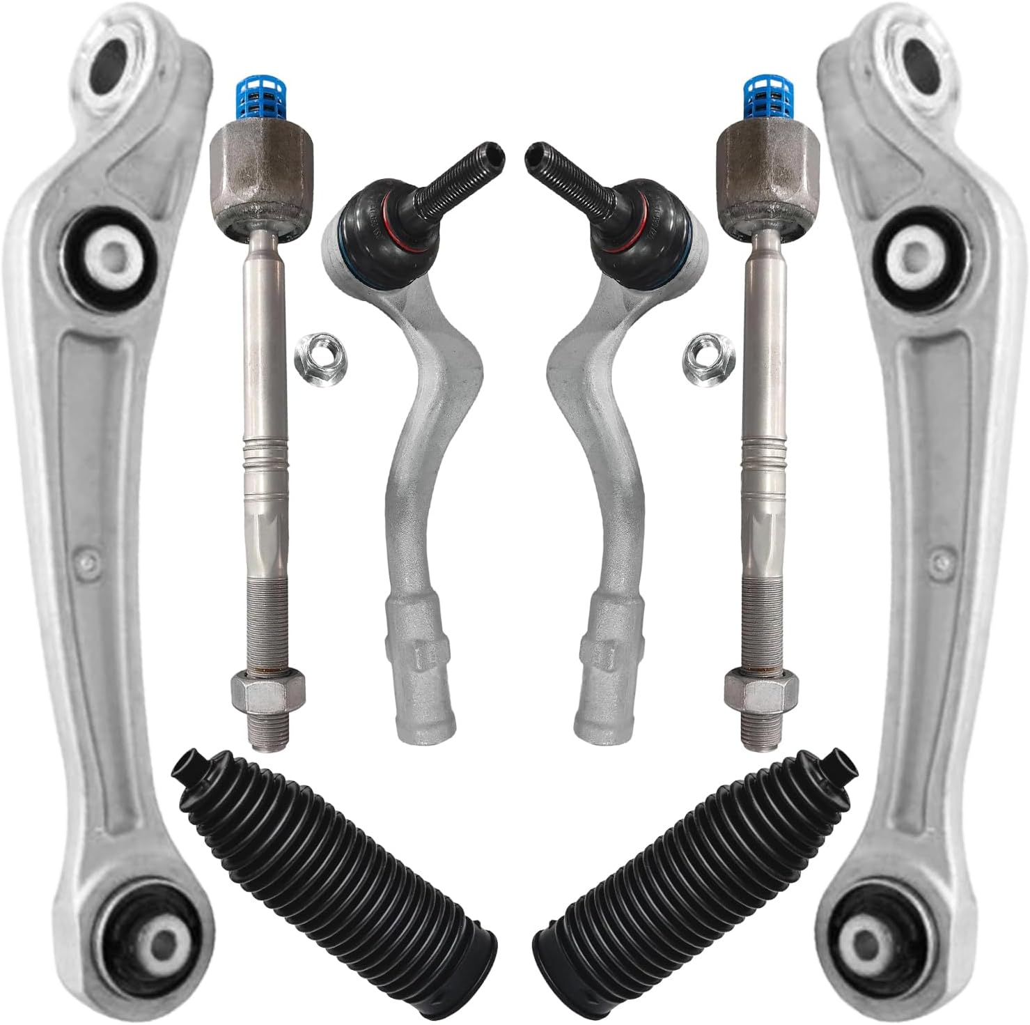 8pc Front Lower Forward Control Arms Inner Outer Tie Rods Suspension Kit