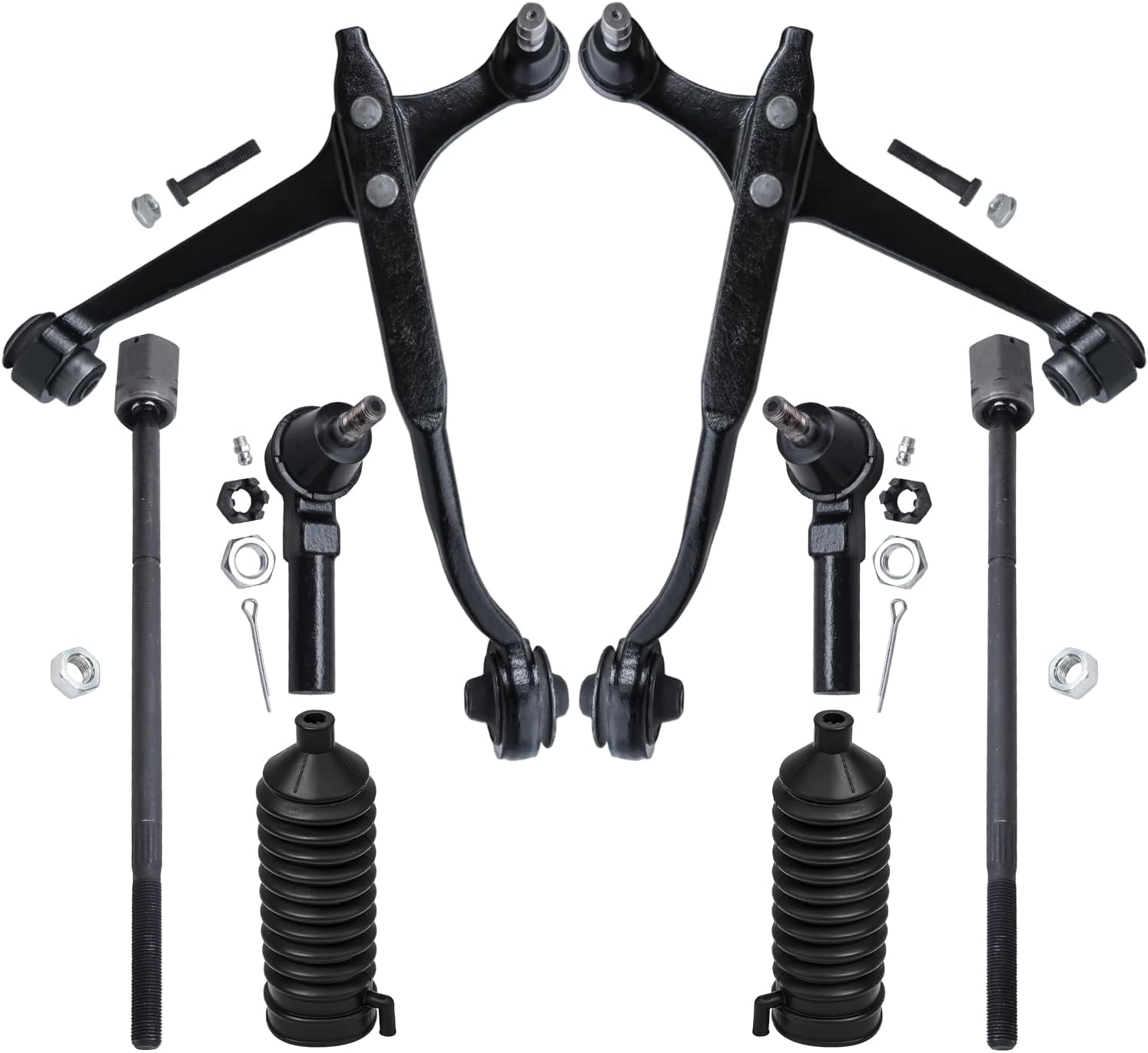8pc Front Lower Control Arms Inner Outer Tie Rods Suspension Kit
