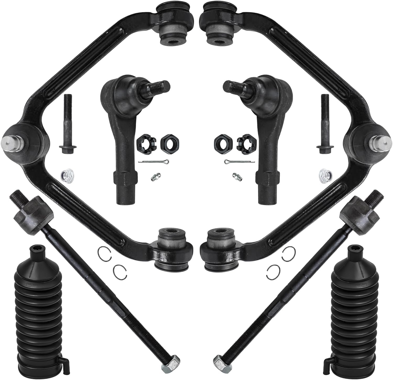 8pc Front Upper Control Arms Inner Outer Tie Rods Suspension Kit