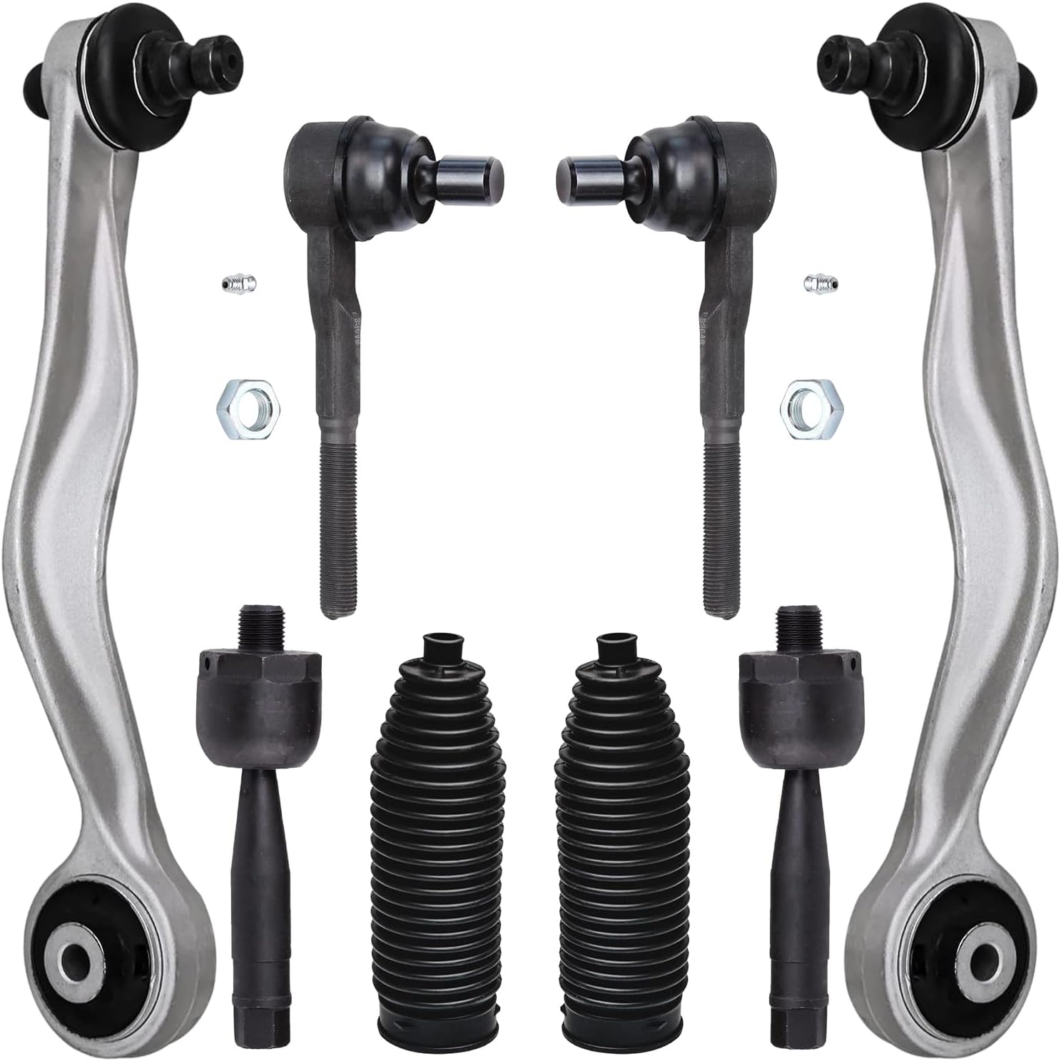 8pc Front Upper Rearward Control Arms Inner Outer Tie Rods Suspension Kit