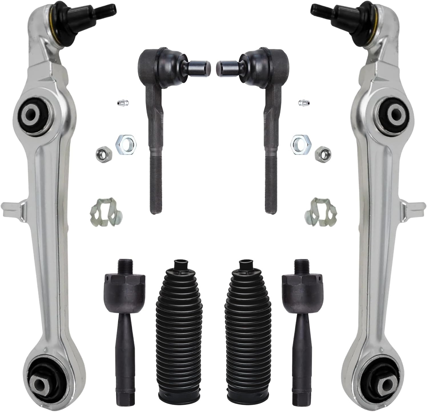 8pc Front Lower Forward Control Arms Inner Outer Tie Rods Suspension Kit