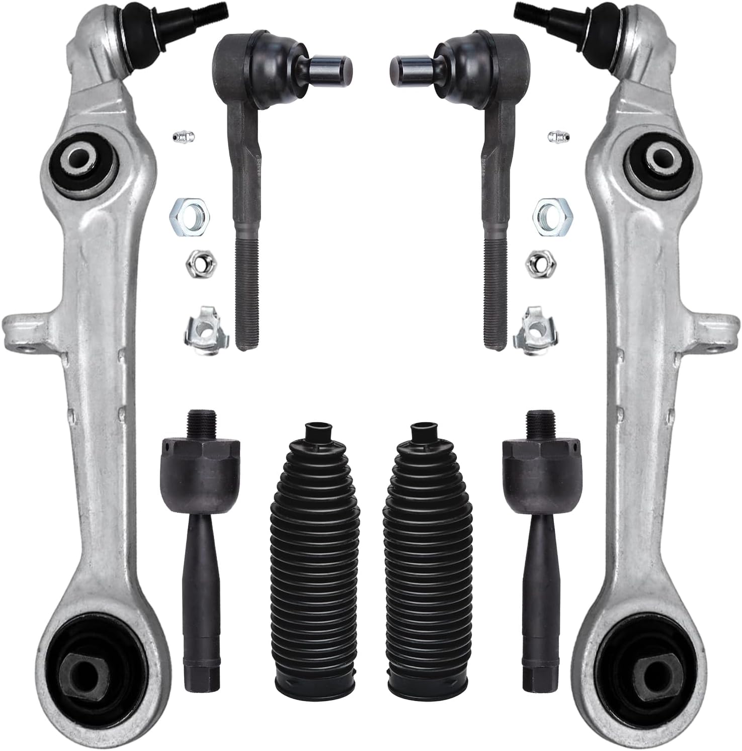 8pc Front Lower Forward Control Arms Inner Outer Tie Rods Suspension Kit