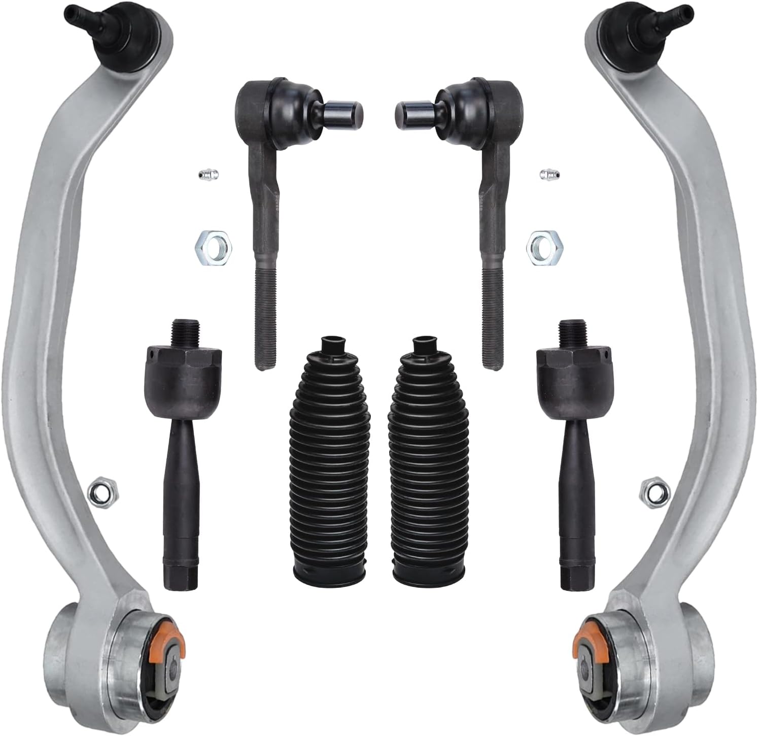8pc Front Lower Rearward Control Arms Inner Outer Tie Rods Suspension Kit