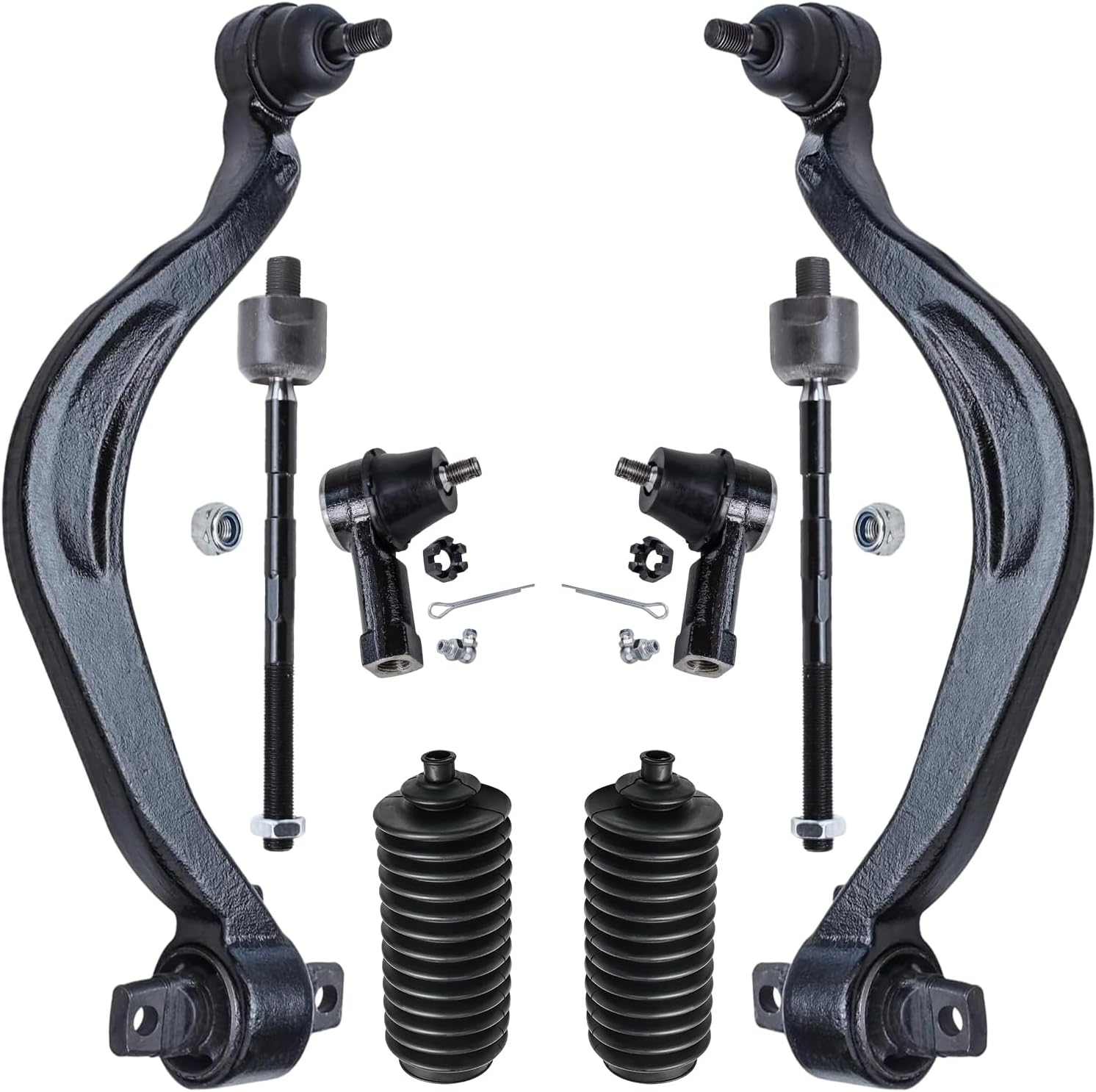 8pc Front Lower Rearward Control Arms Inner Outer Tie Rods Suspension Kit