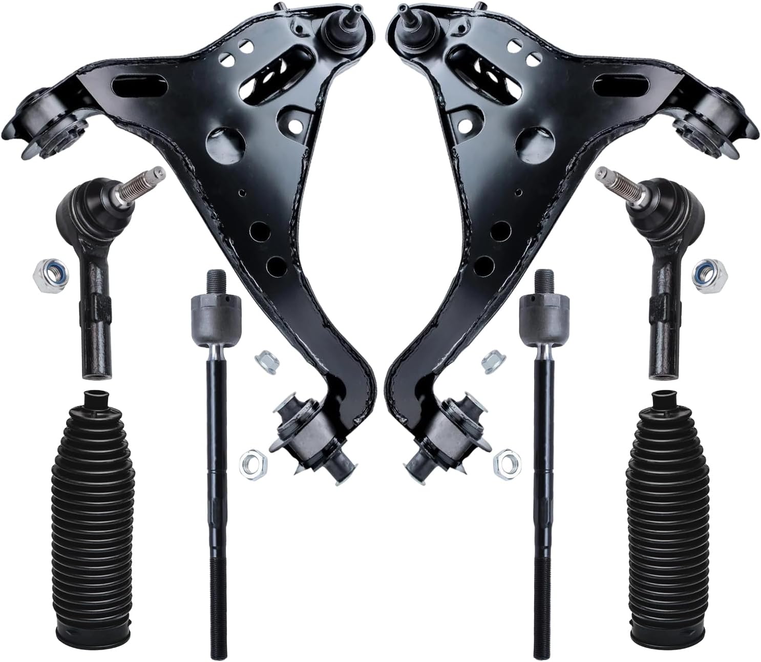 8pc Front Lower Control Arms Inner Outer Tie Rods Suspension Kit
