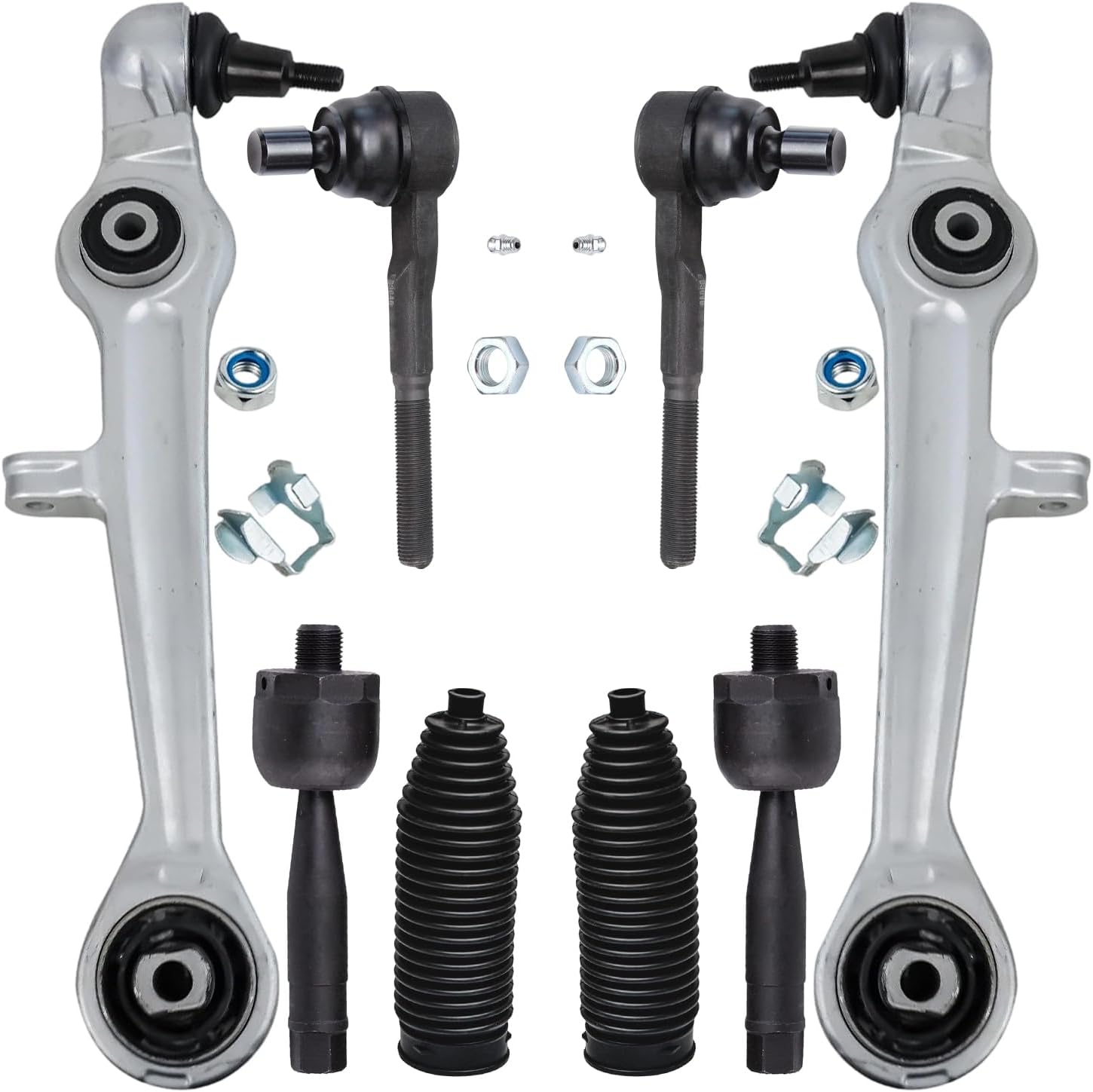 8pc Front Lower Forward Control Arms Inner Outer Tie Rods Suspension Kit