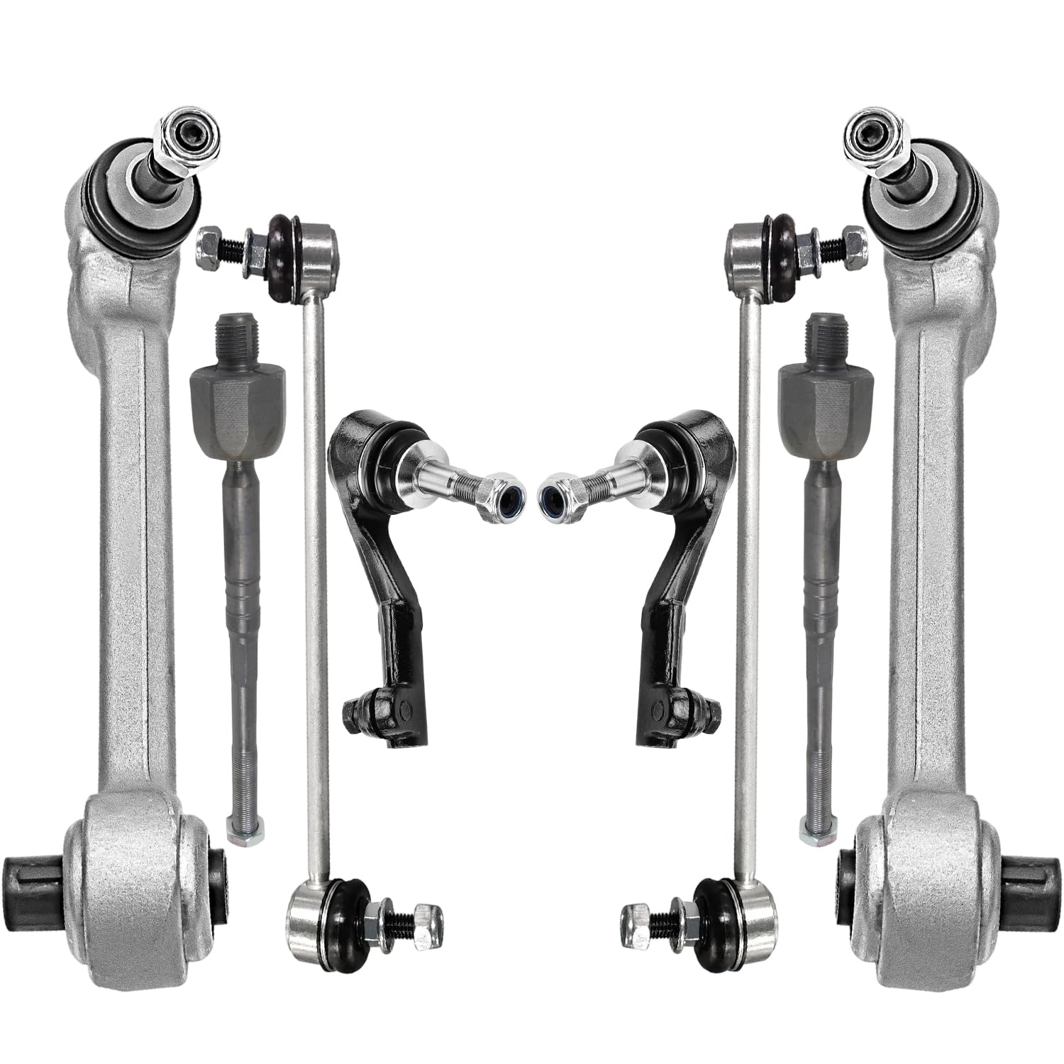 8pc Front Lower Rearward Control Arms Sway Bar Links Tie Rods Suspension Kit