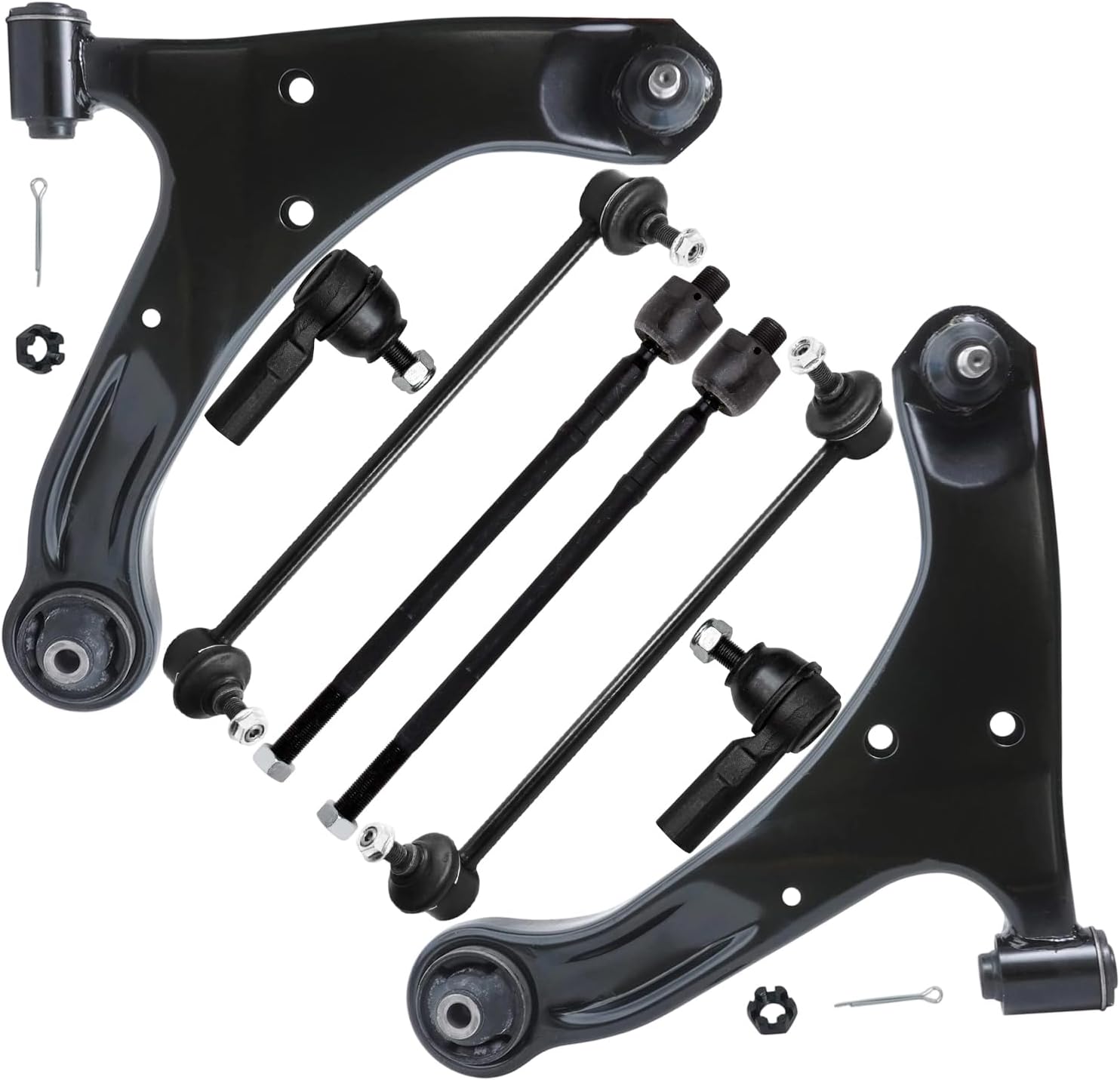 8pc Front Lower Control Arms Sway Bar Links Inner Outer Tie Rods Suspension Kit