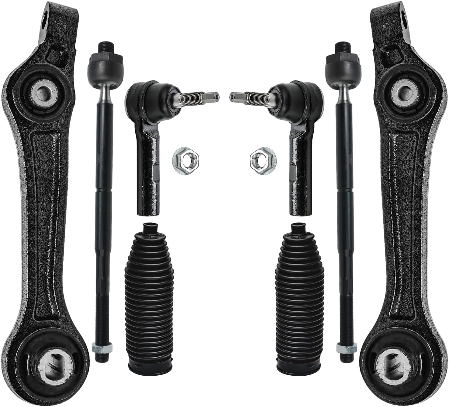8pc Front Lower Rearward Control Arms Inner Outer Tie Rods Suspension Kit