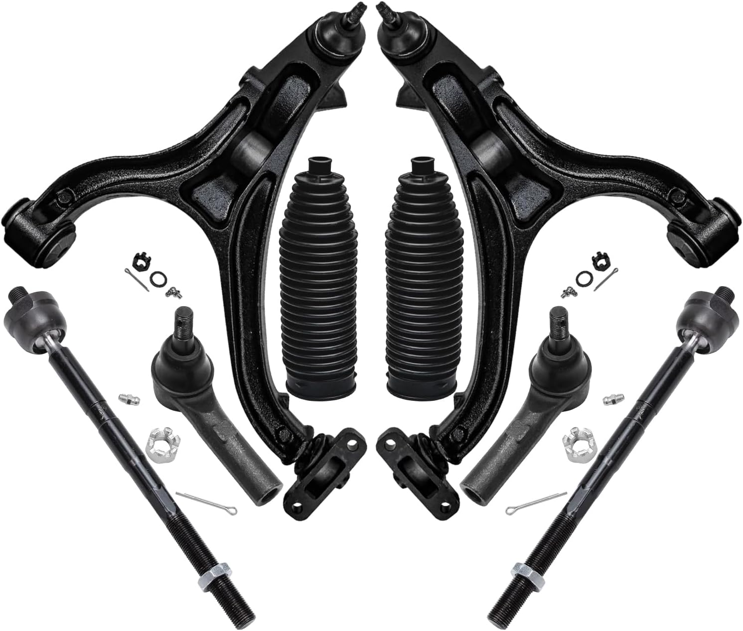 8pc Front Lower Control Arms Inner Outer Tie Rods Suspension Kit